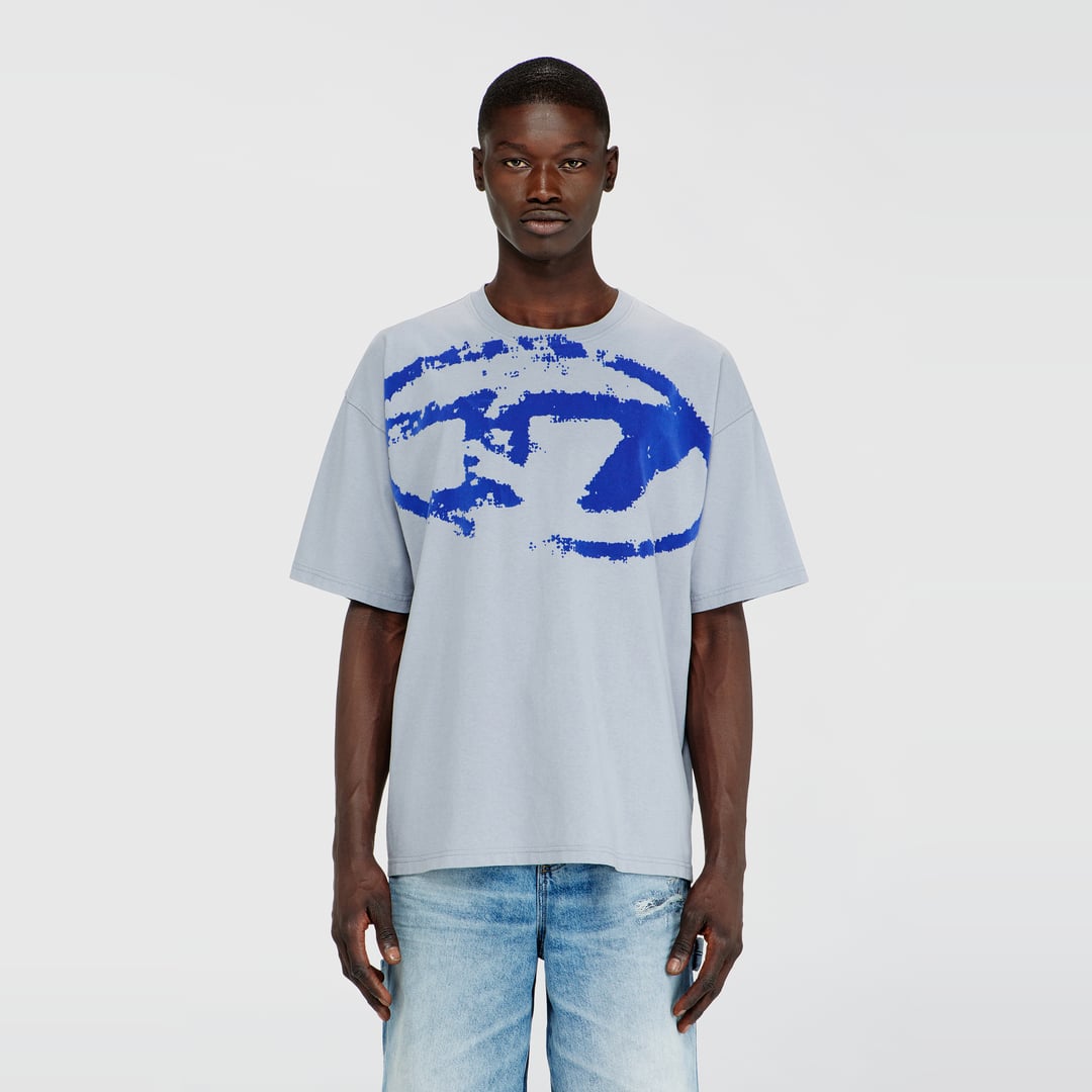 Diesel - T-shirt with distressed flocked logo - T-Shirts - Man - Blue
