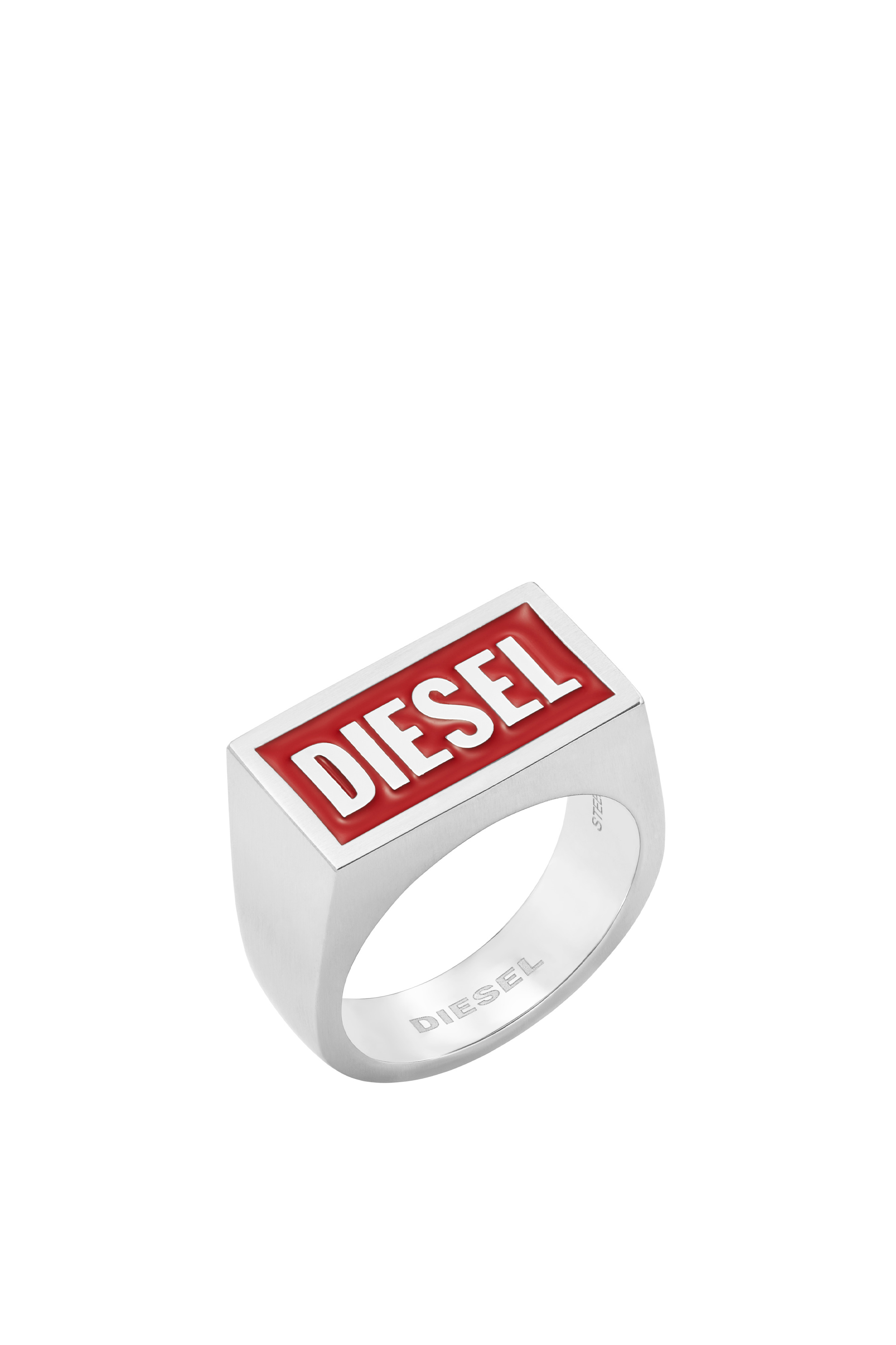 Diesel Stainless Steel Logo Ring In Silver