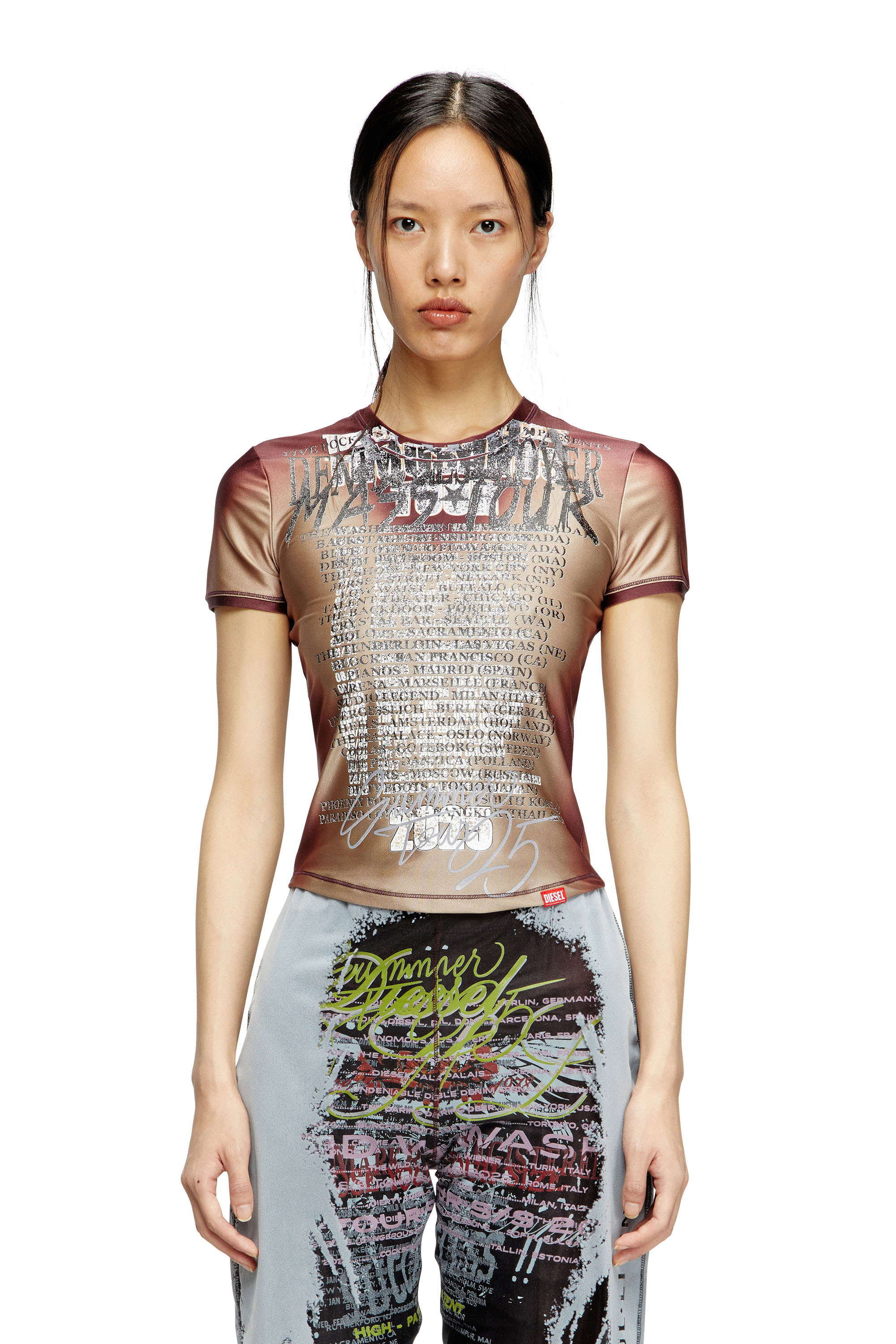 Diesel - Short-sleeve top with lyrics print - T-Shirts - Woman - Brown