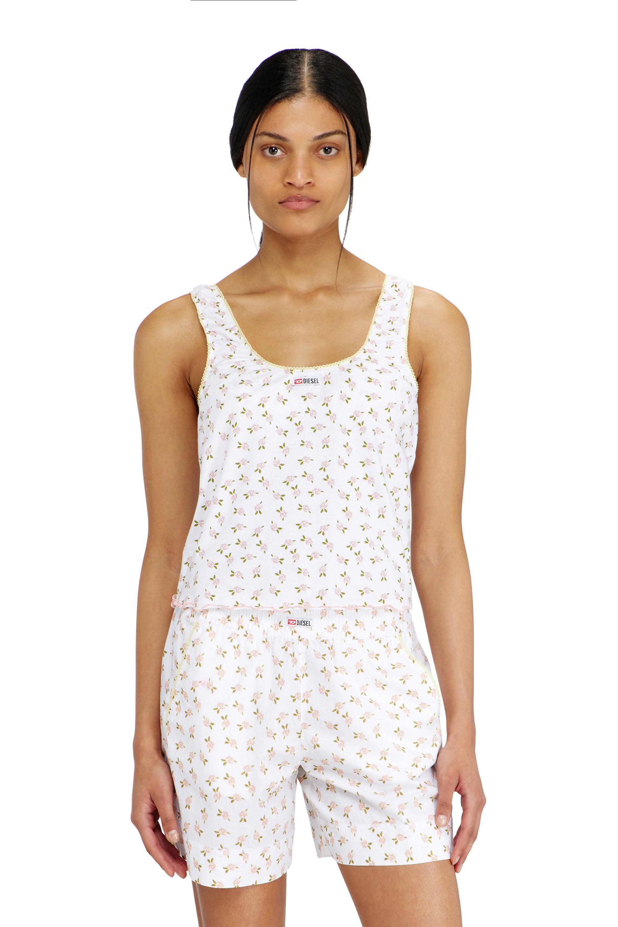 Diesel Damen Weiss - Stretch-Baumwolltop Mit Blumenprint - Oberteile Extra Groß