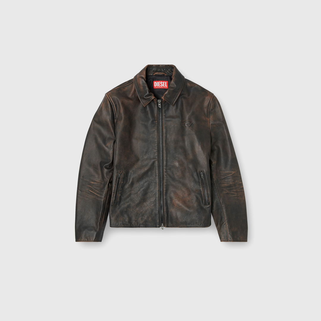 Diesel - Coach jacket in treated leather - Leather jackets - Man - Brown