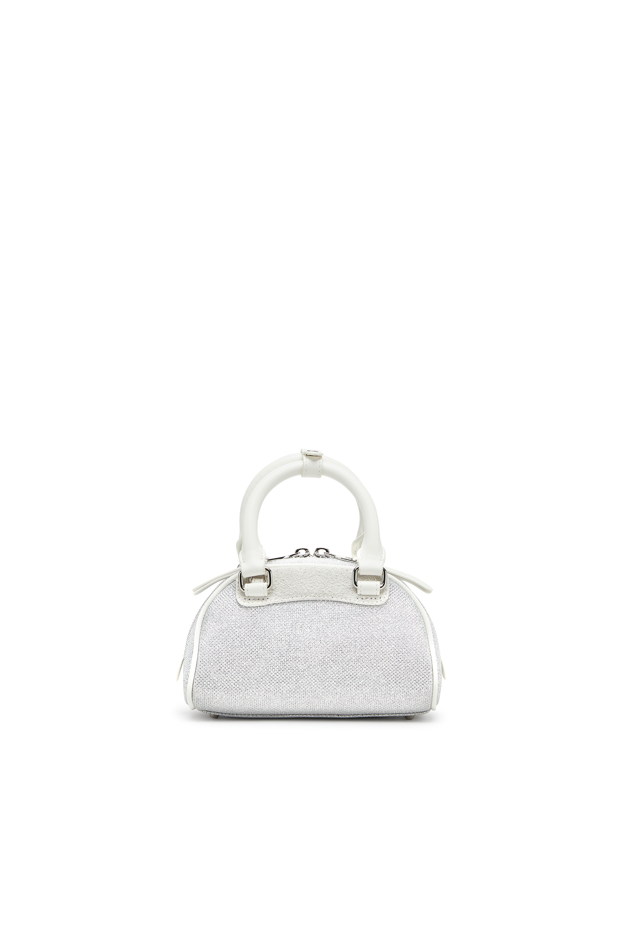 Diesel - 1DR DOME CROSSBODY, Woman's 1DR Dome-Mini bowling bag in lurex fabric in White/Grey - 3