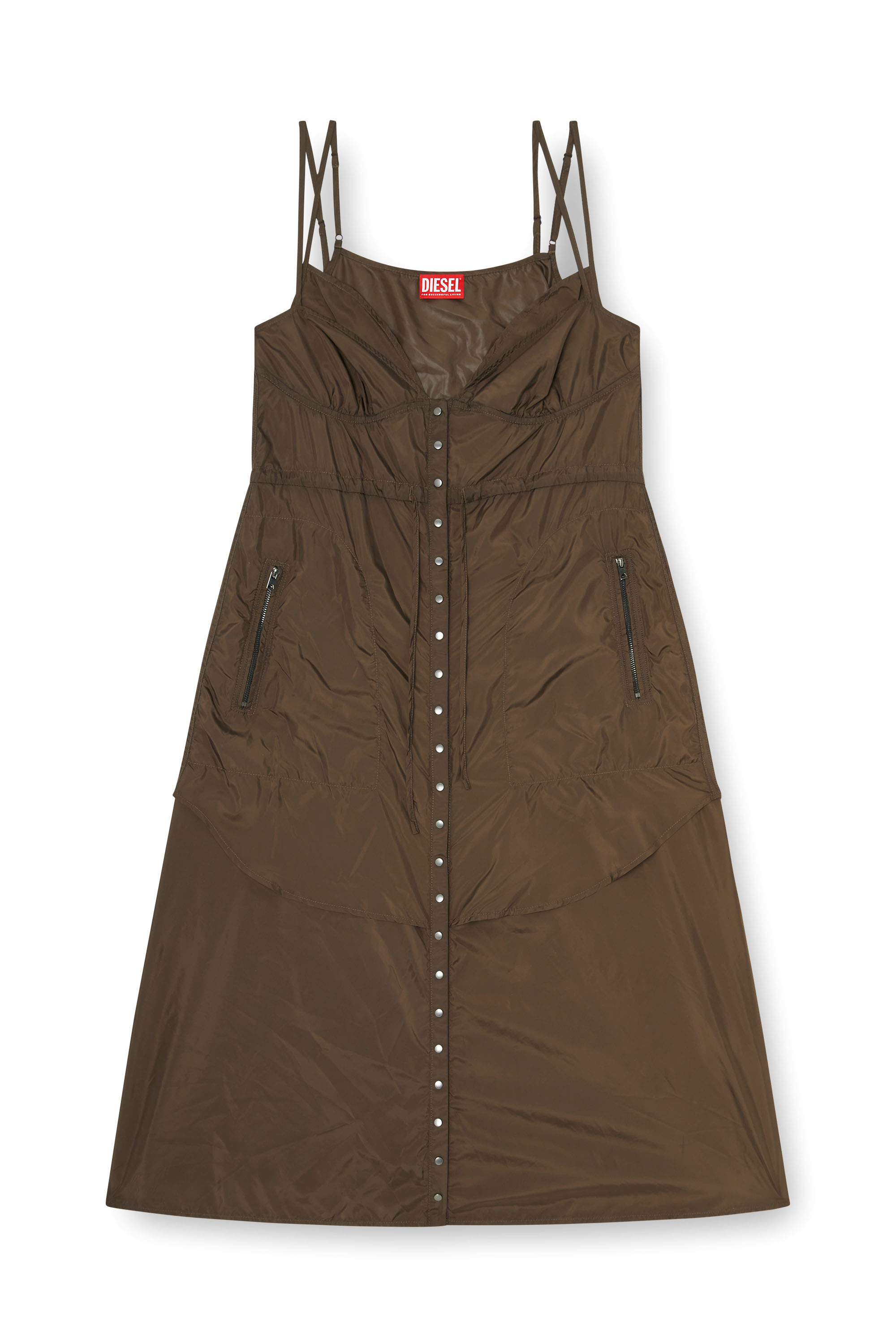 Diesel - D-OROTEA-T1, Woman's Lightweight nylon dress with layered design in Brown - 2