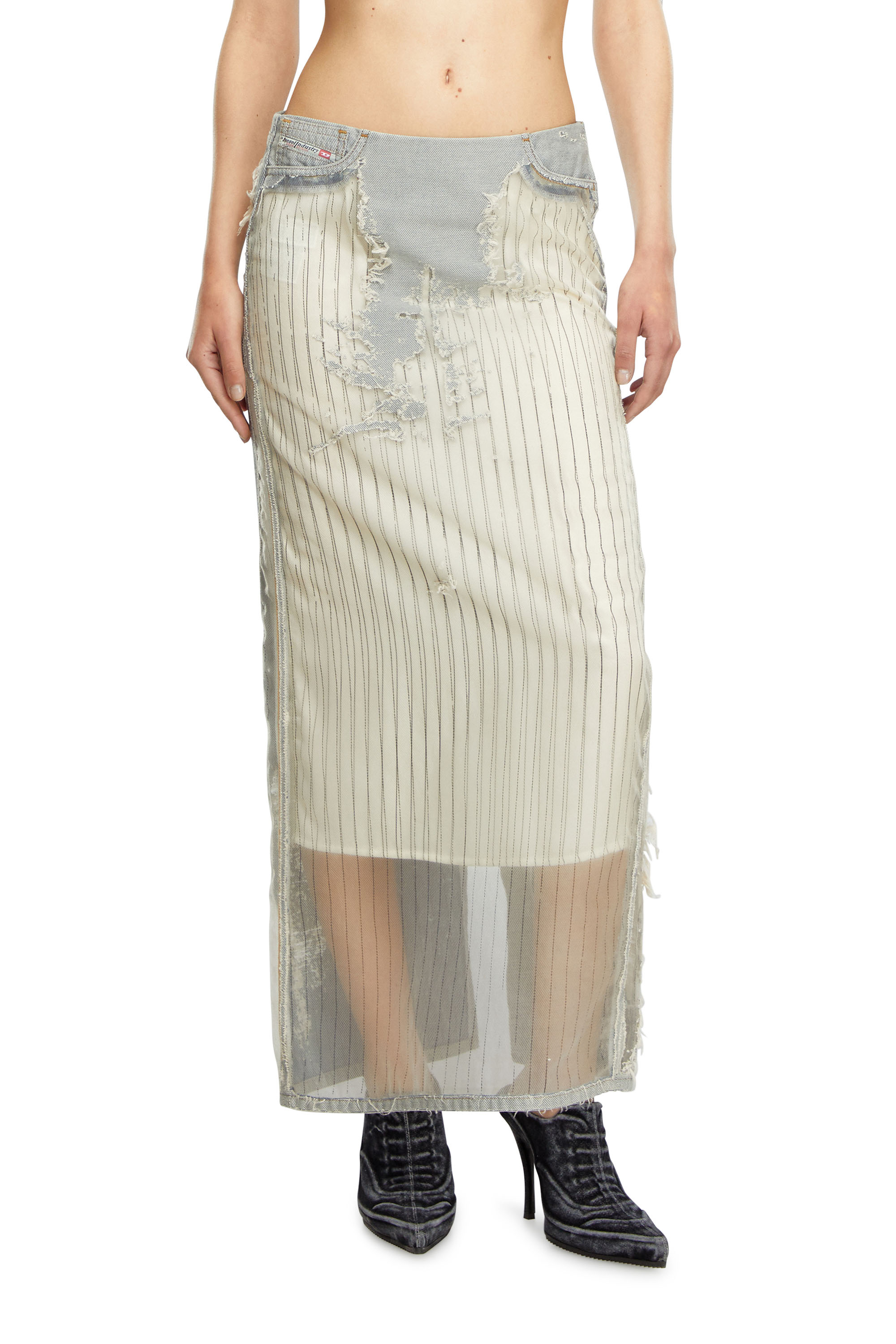 Diesel - Long skirt in pinstriped devoré denim - Skirts - Woman - White