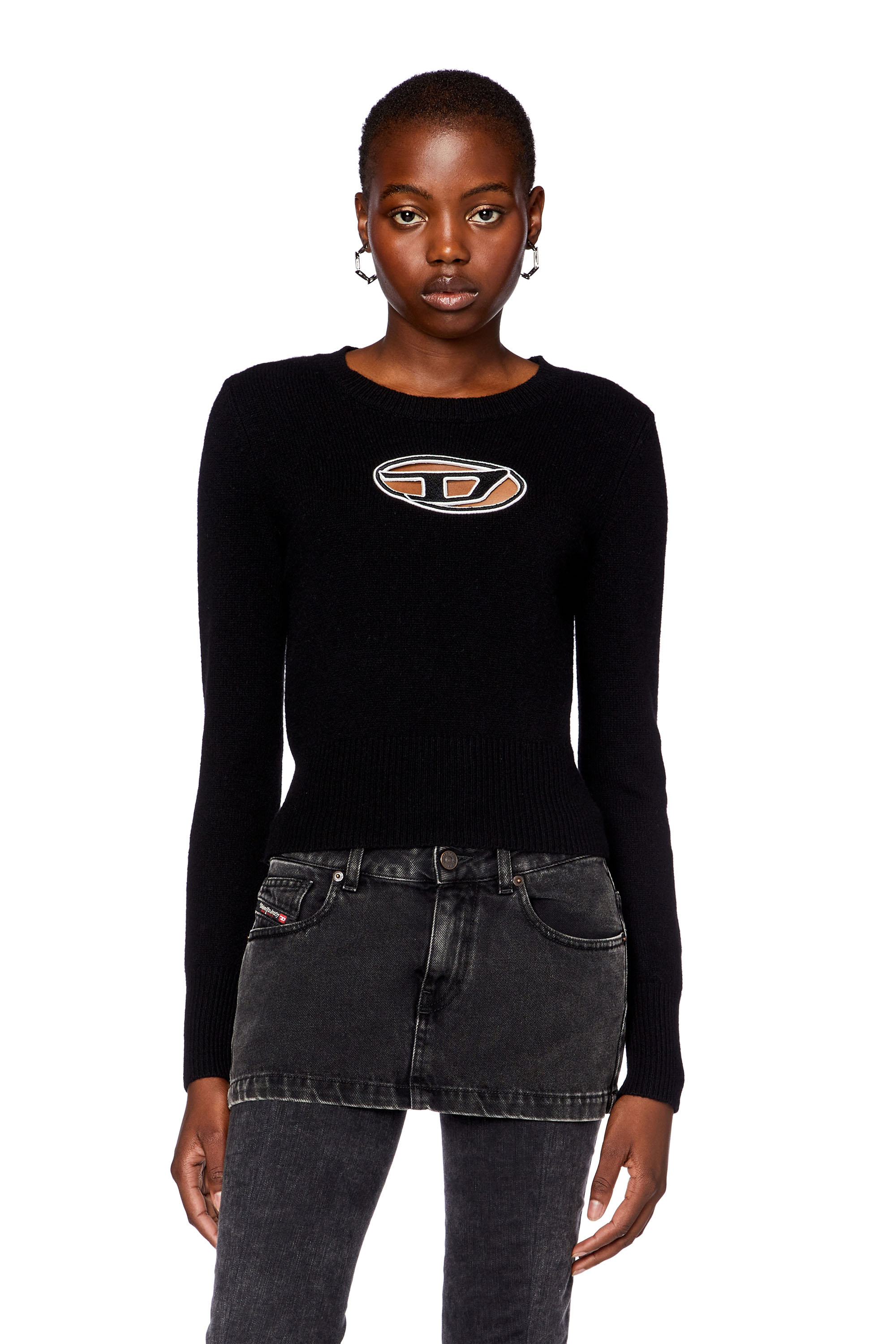 Diesel - Jumper with embroidered cut-out logo - Knitwear - Woman - Black