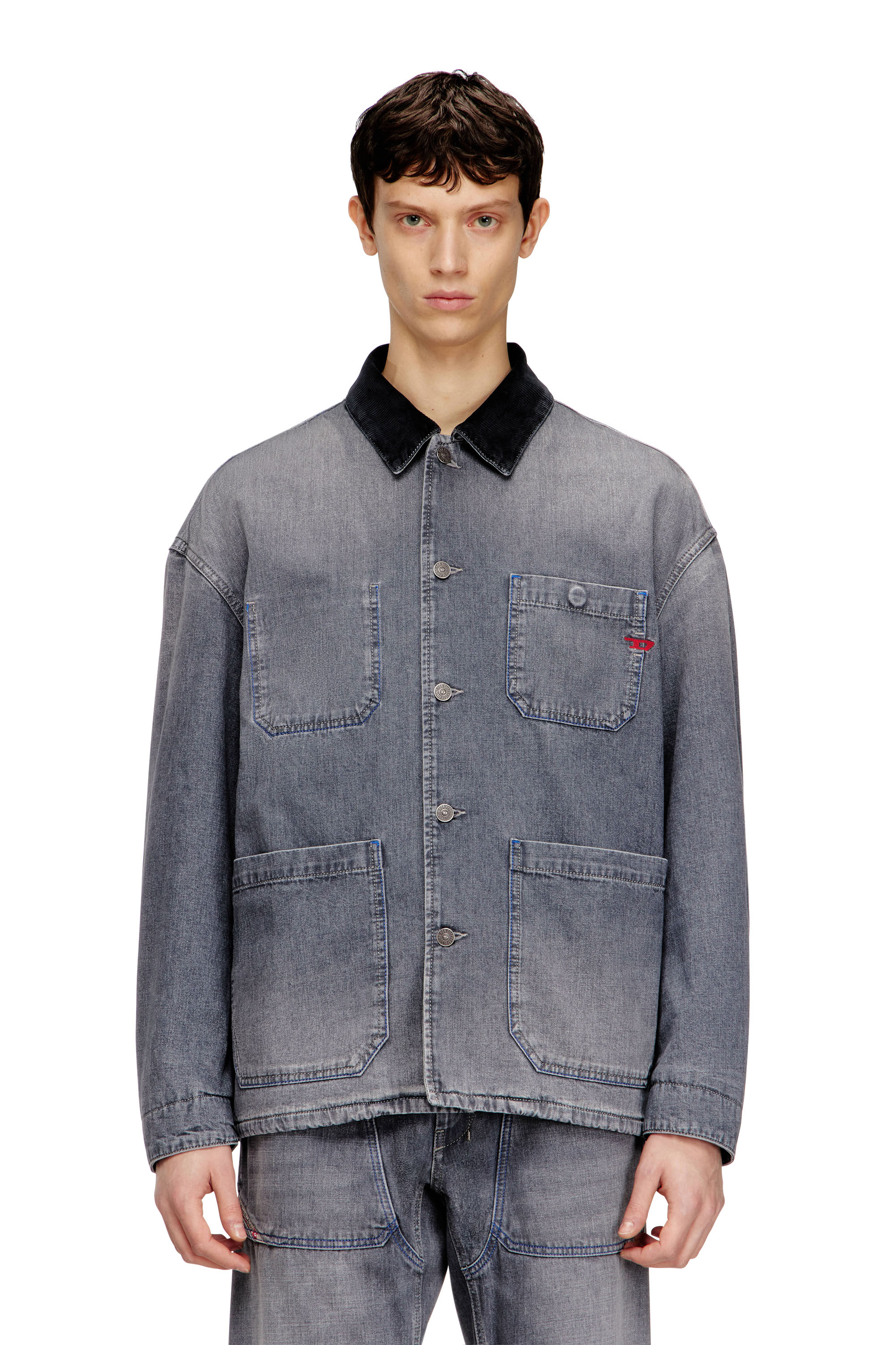Diesel Unisex Šedý - Utility-Style Denim Jacket With Contrasting Collar - Denim Jackets Médium