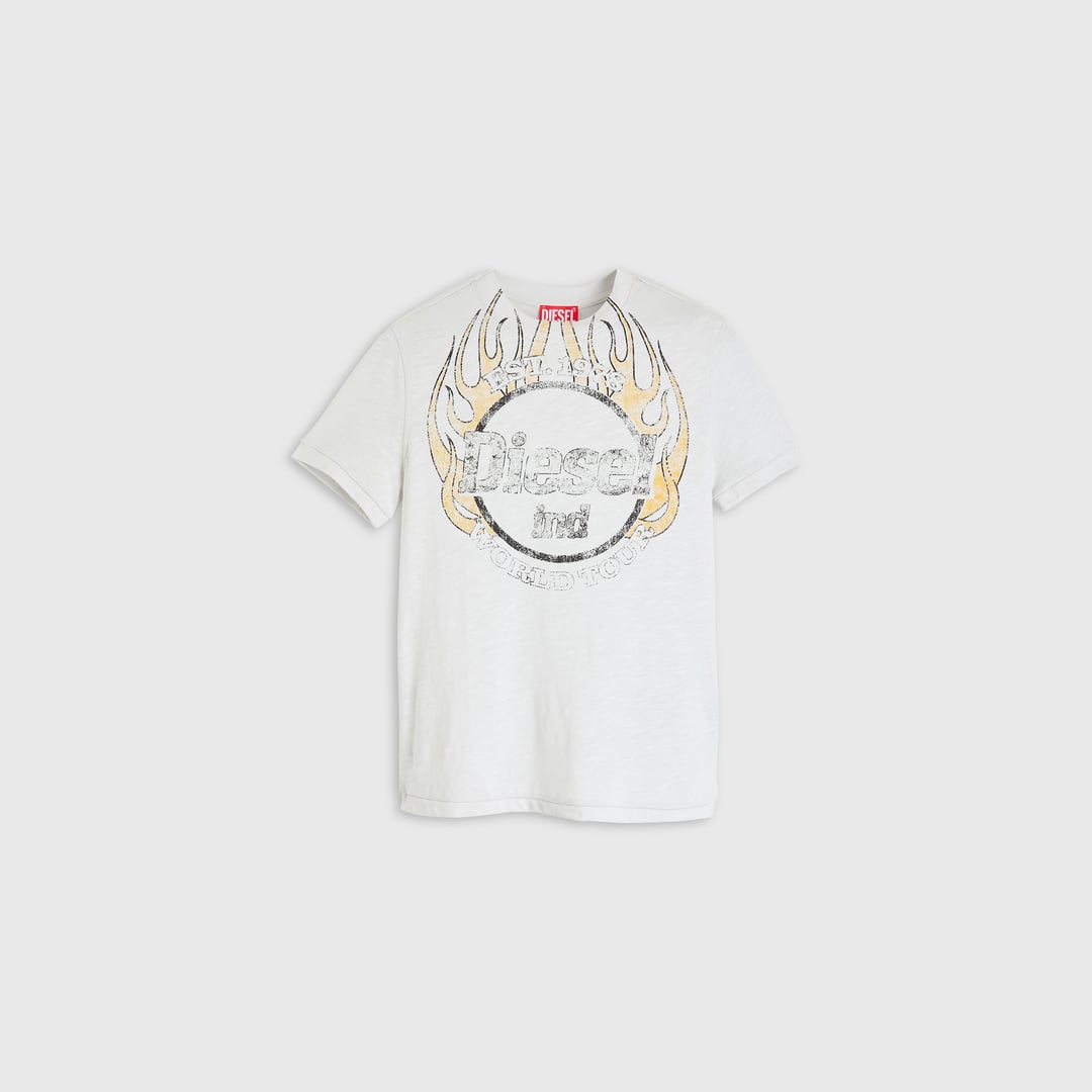 Diesel - T-shirt en jersey flammé avec imprimé craquelé - T-Shirts - Femme - Blanc