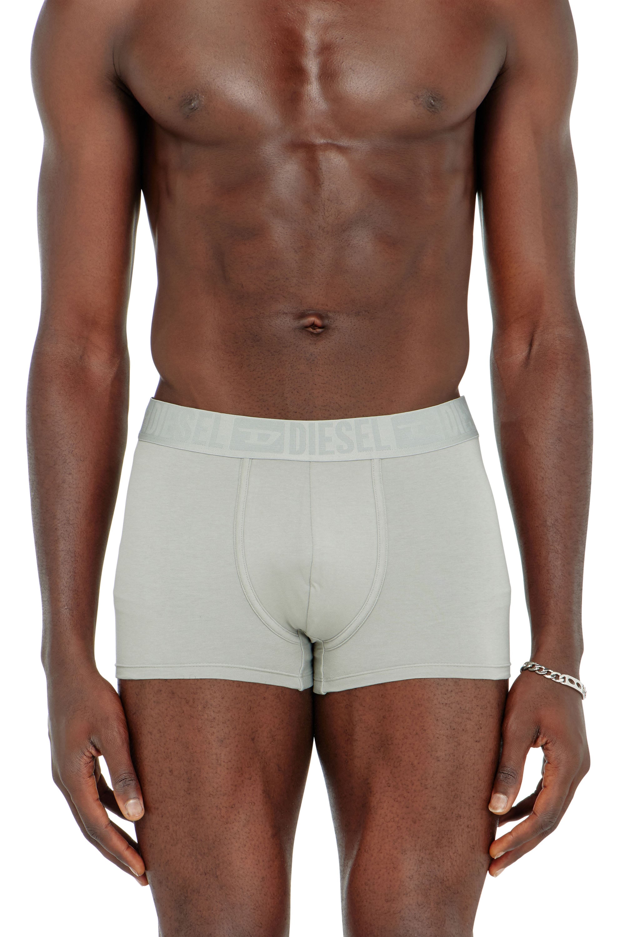 Diesel Grigio Uomo - Set Da Tre Boxer In Cotone Elasticizzato Con Fascia In Vita Tono Su Tono - Boxer Grande