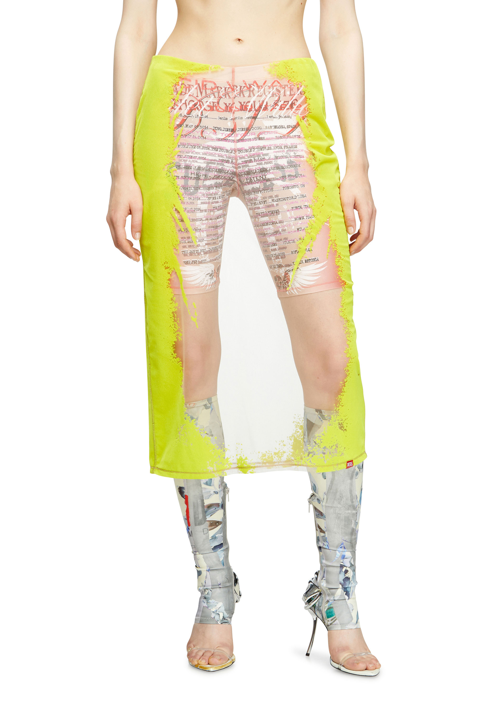 DIESEL LAYERED MIDI SKIRT WITH LYRICS PRINT