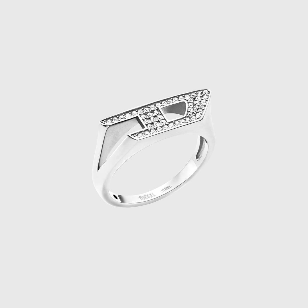 Diesel - Stainless steel glitz signet ring - Rings - Unisex - Silver