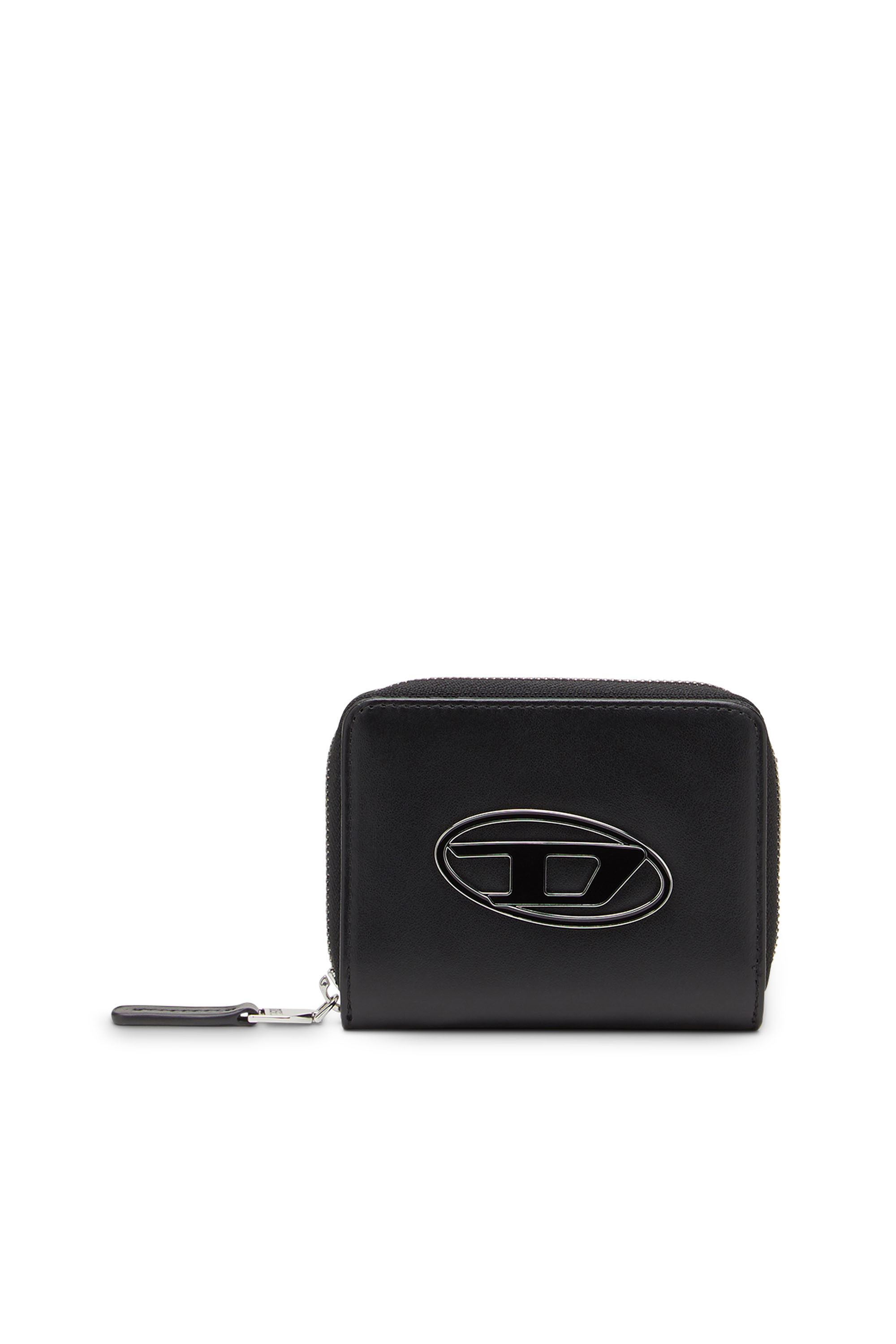 Diesel - Petit portefeuille zippé avec plaque à logo - Petits Portefeuilles - Femme - Noir