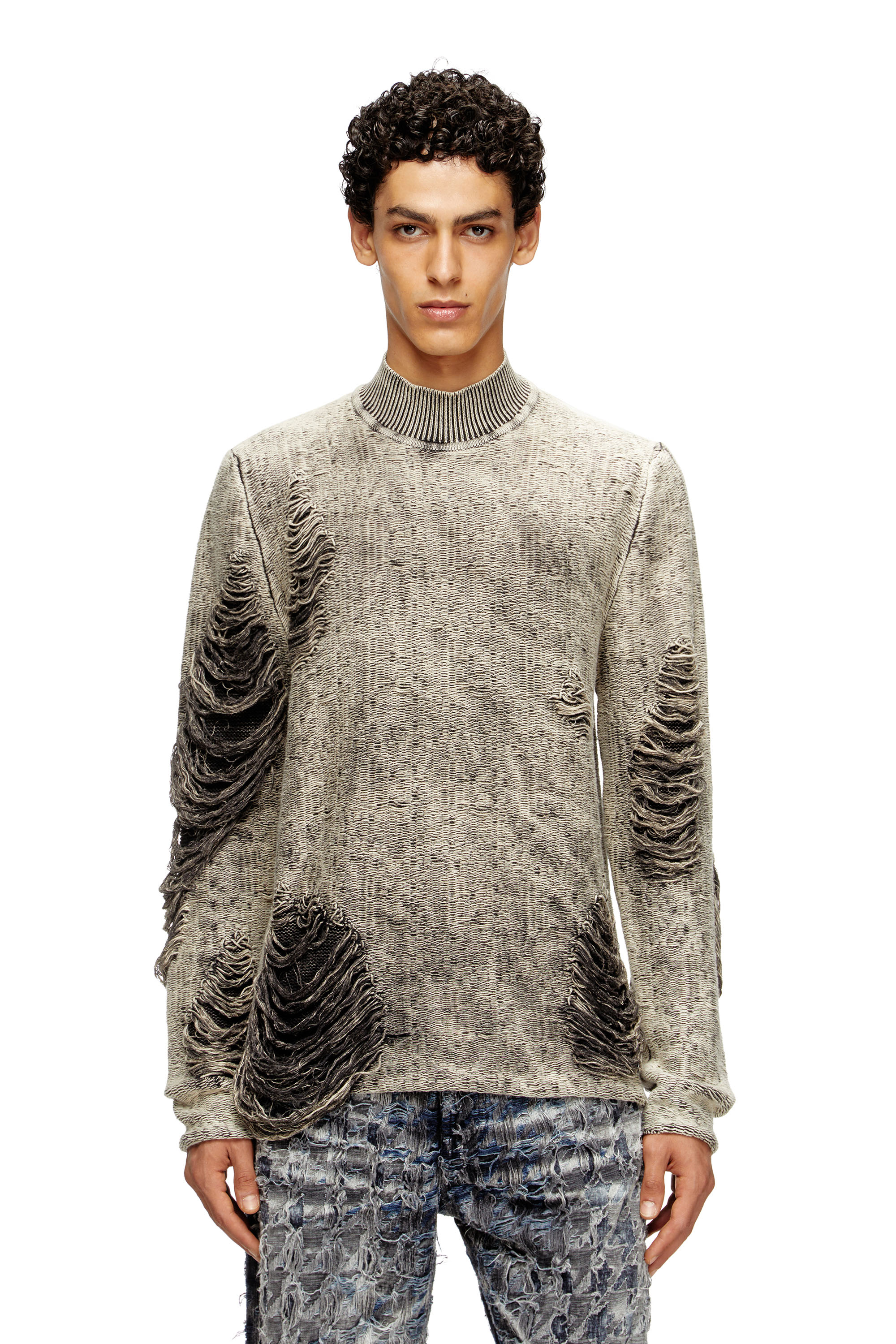 Diesel Destroyed Jumper With Floating Yarns In Multi