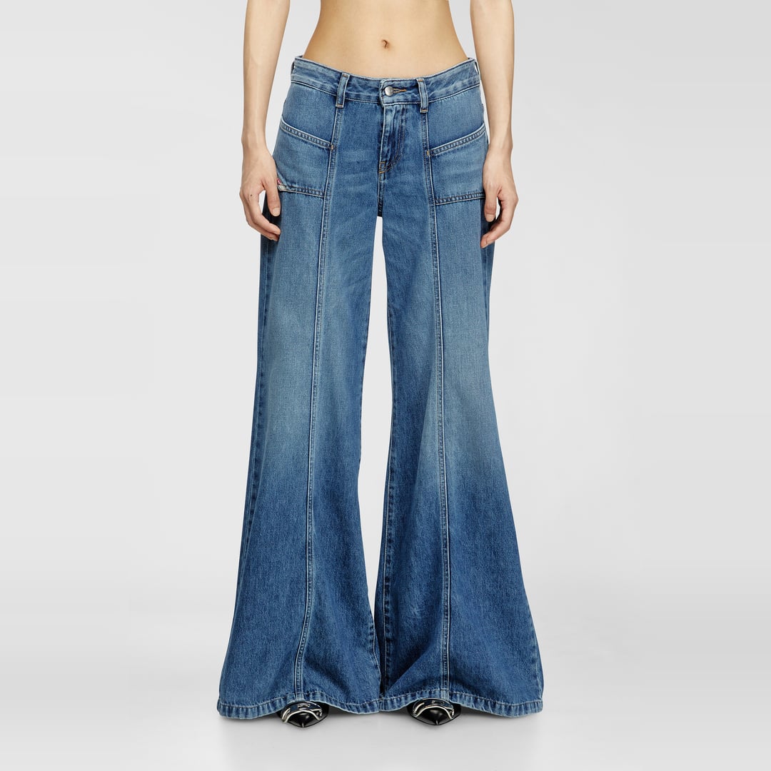 Diesel Jeans Flare Taille Basse D-Akii, Bleu moyen, Fermeture zippée