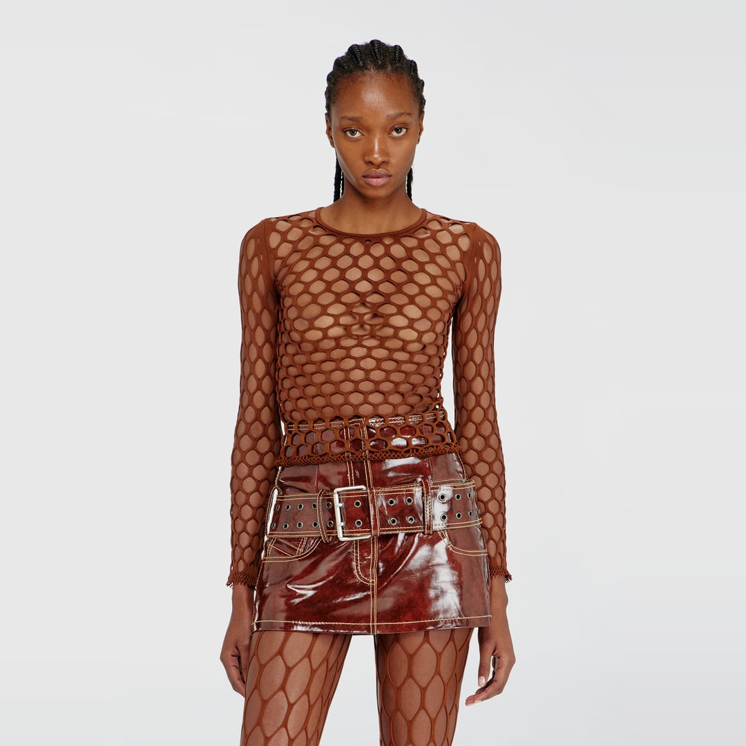 Diesel - Stretchy mesh-knit top - T-Shirts - Woman - Brown