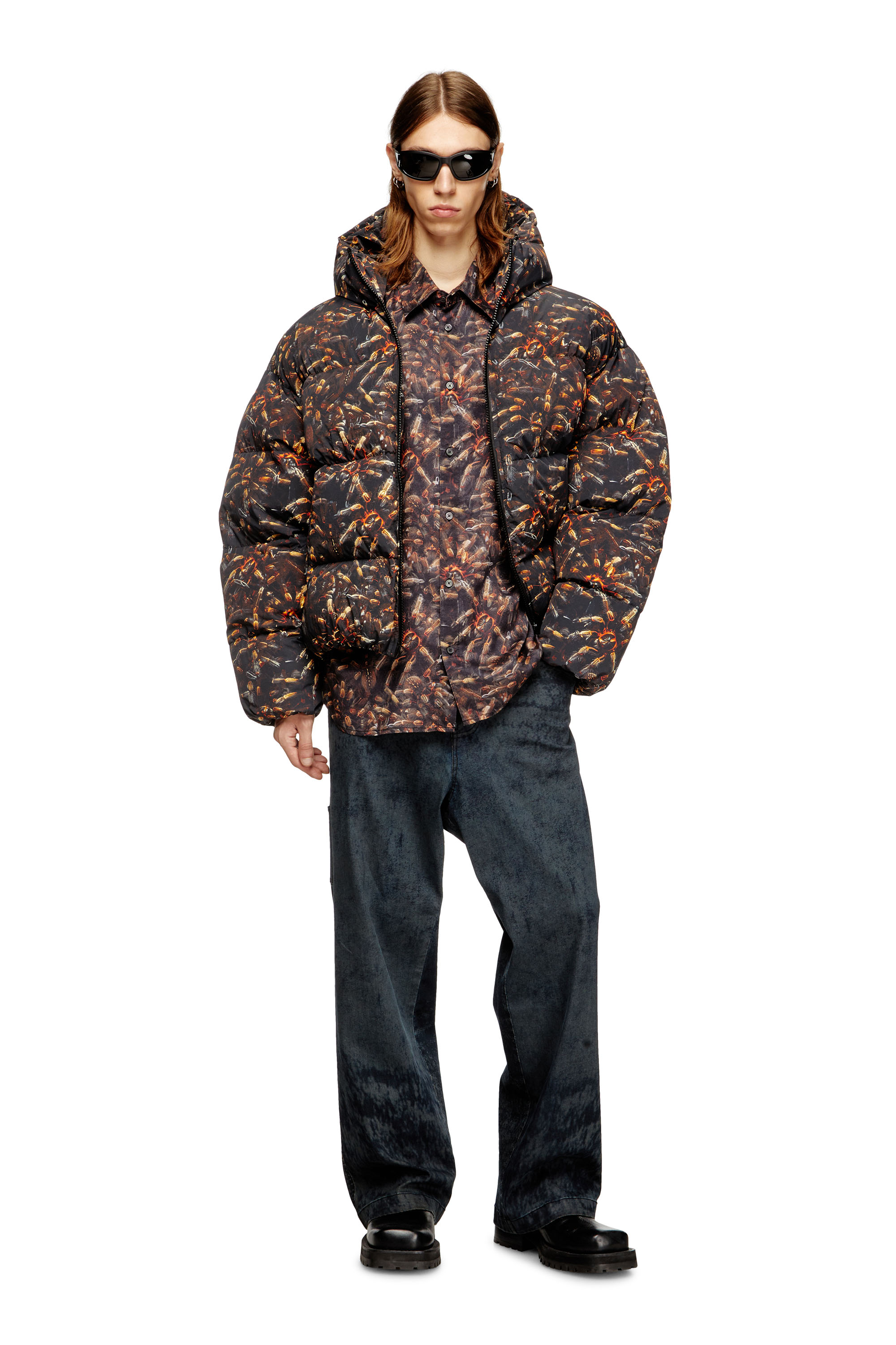Diesel - S-SIMPLY-SPIDER-PJBK, Man's Lyocell shirt with all-over print in Black/Brown - 2