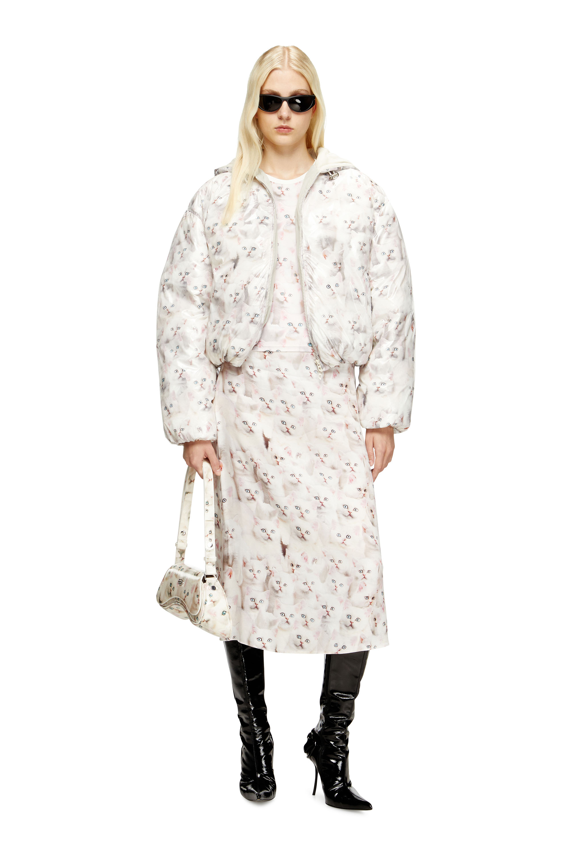 Diesel - W-INNER-R1, Woman's Padded jacket with cat print in White - 2