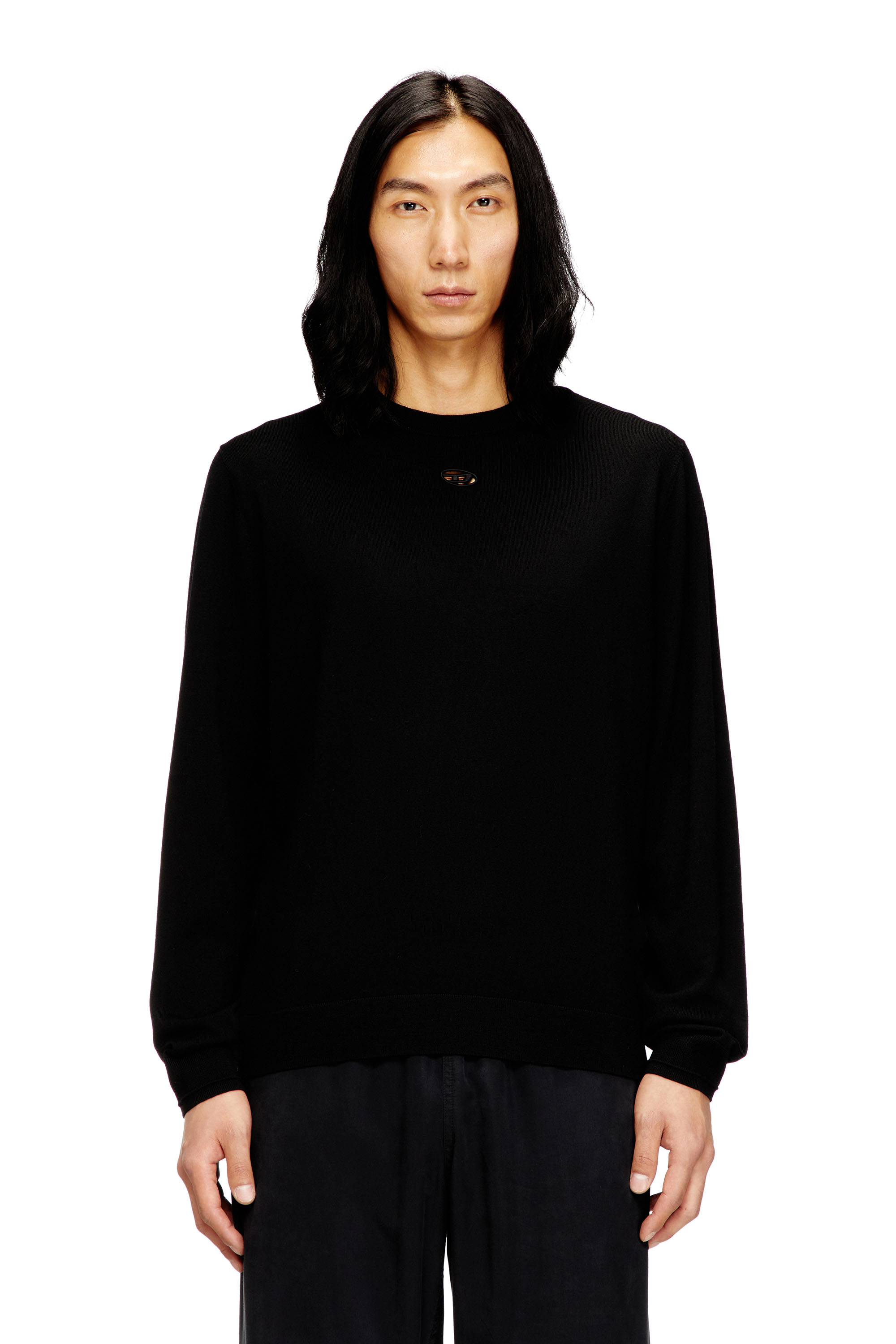 Diesel Mužský Čierna - Wool Jumper With Cut-Out Logo - Knitwear - Man Malý