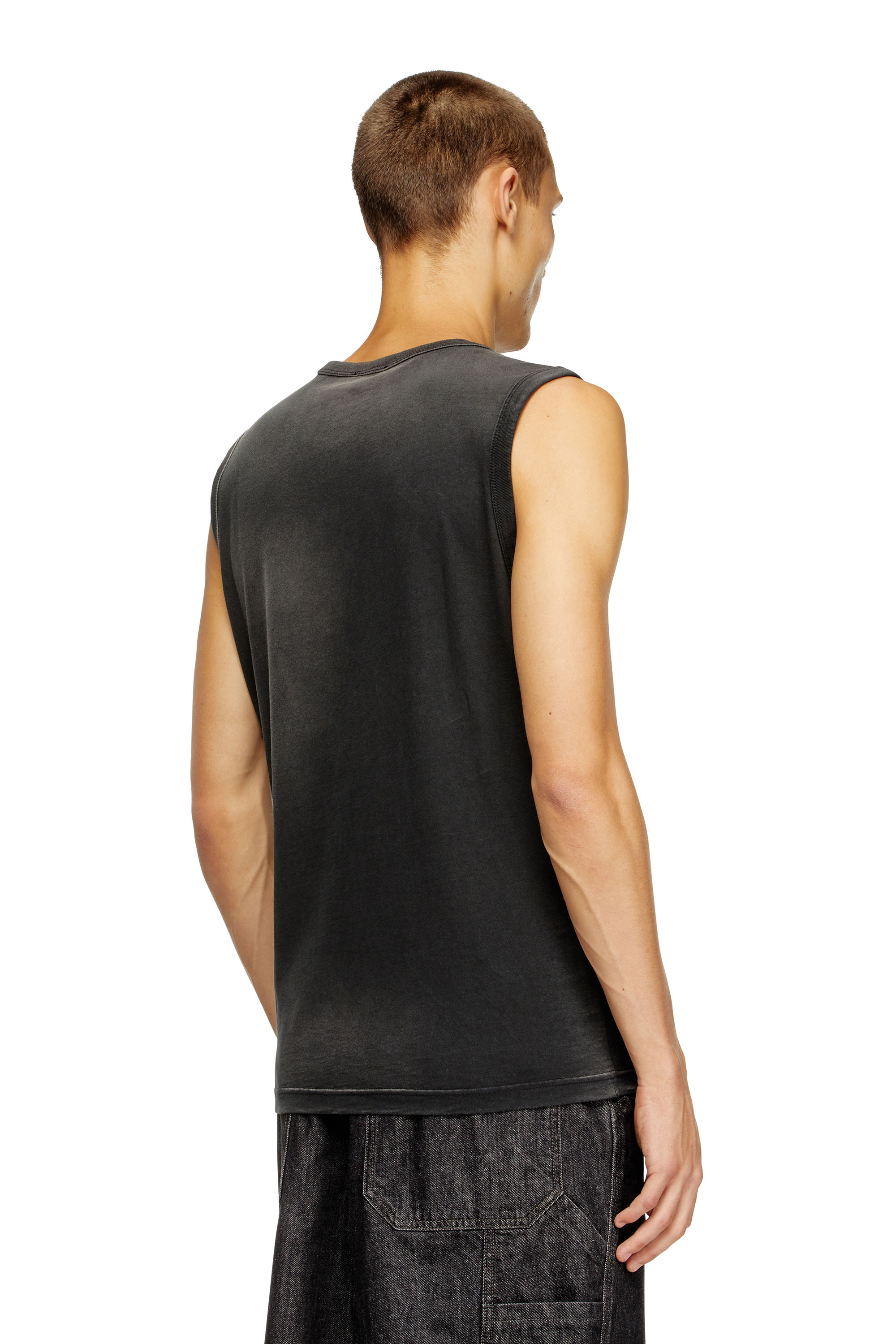 Diesel - T-BRICO, Man's Faded tank top with puffy Oval D in Black - 4