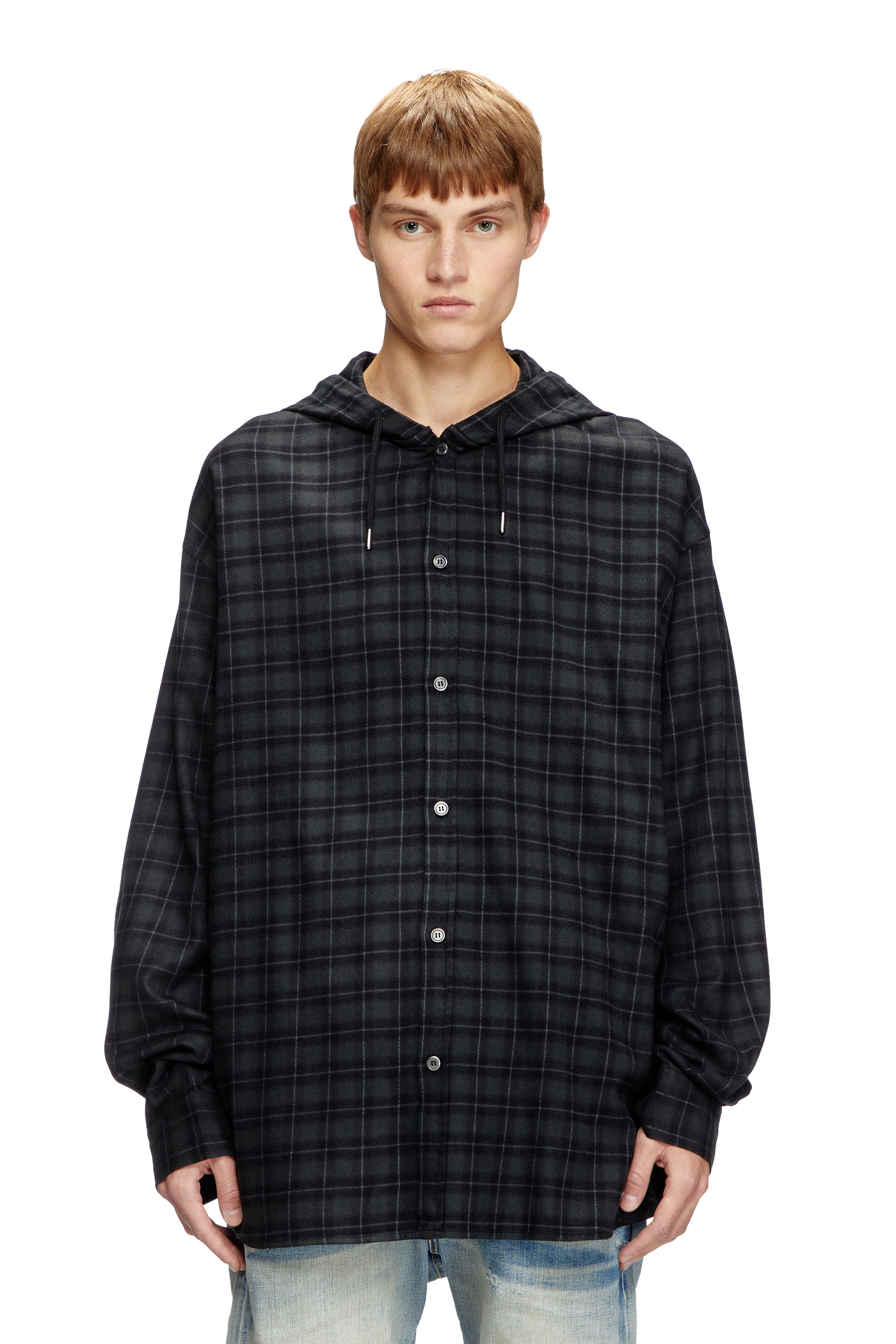 Diesel - Hooded shirt in check flannel - Shirts - Man - Black