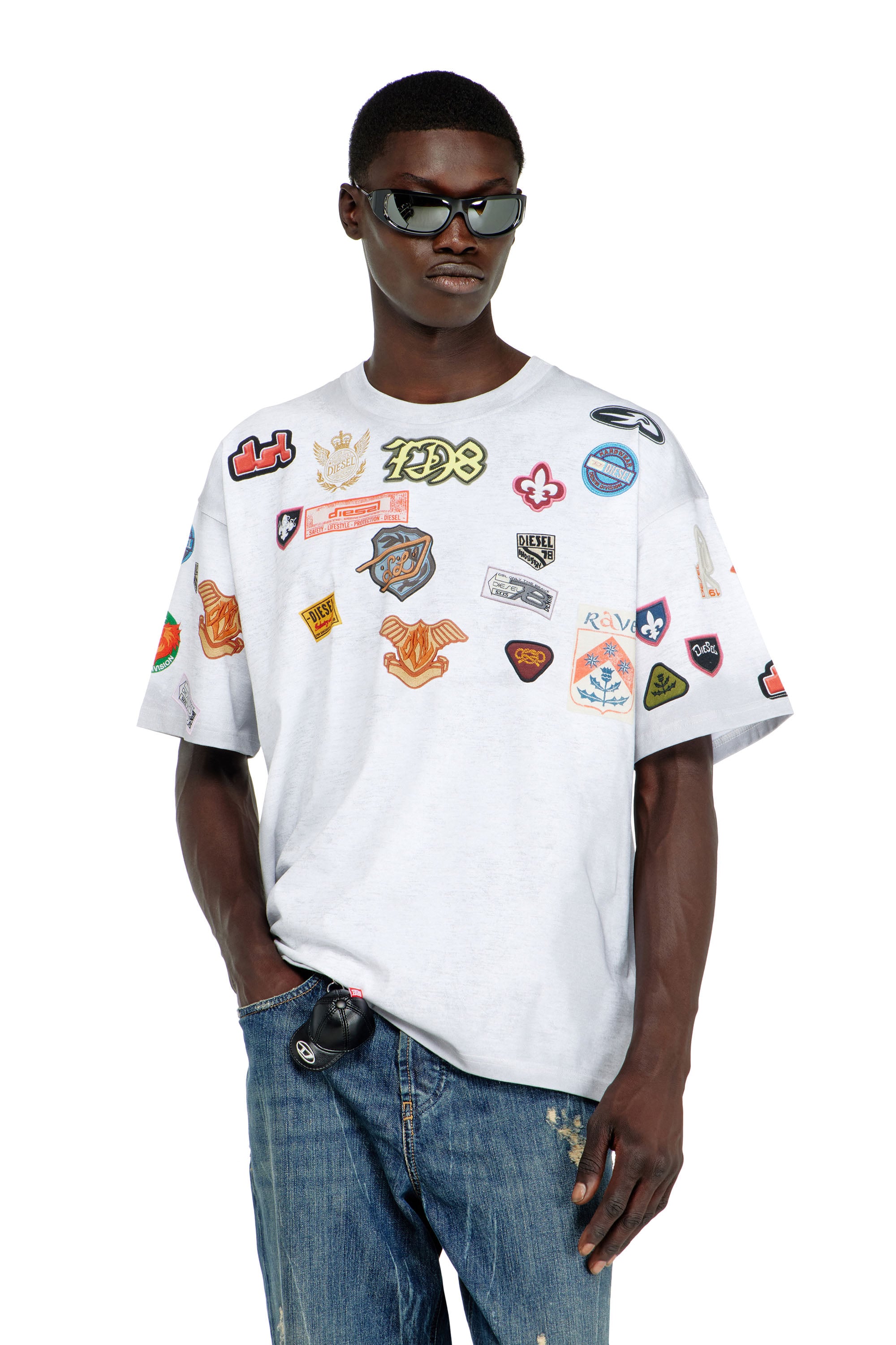 Diesel Bianco Uomo - T-Shirt In Cotone Con Stampa Patch All-Over - T-Shirts 3XL