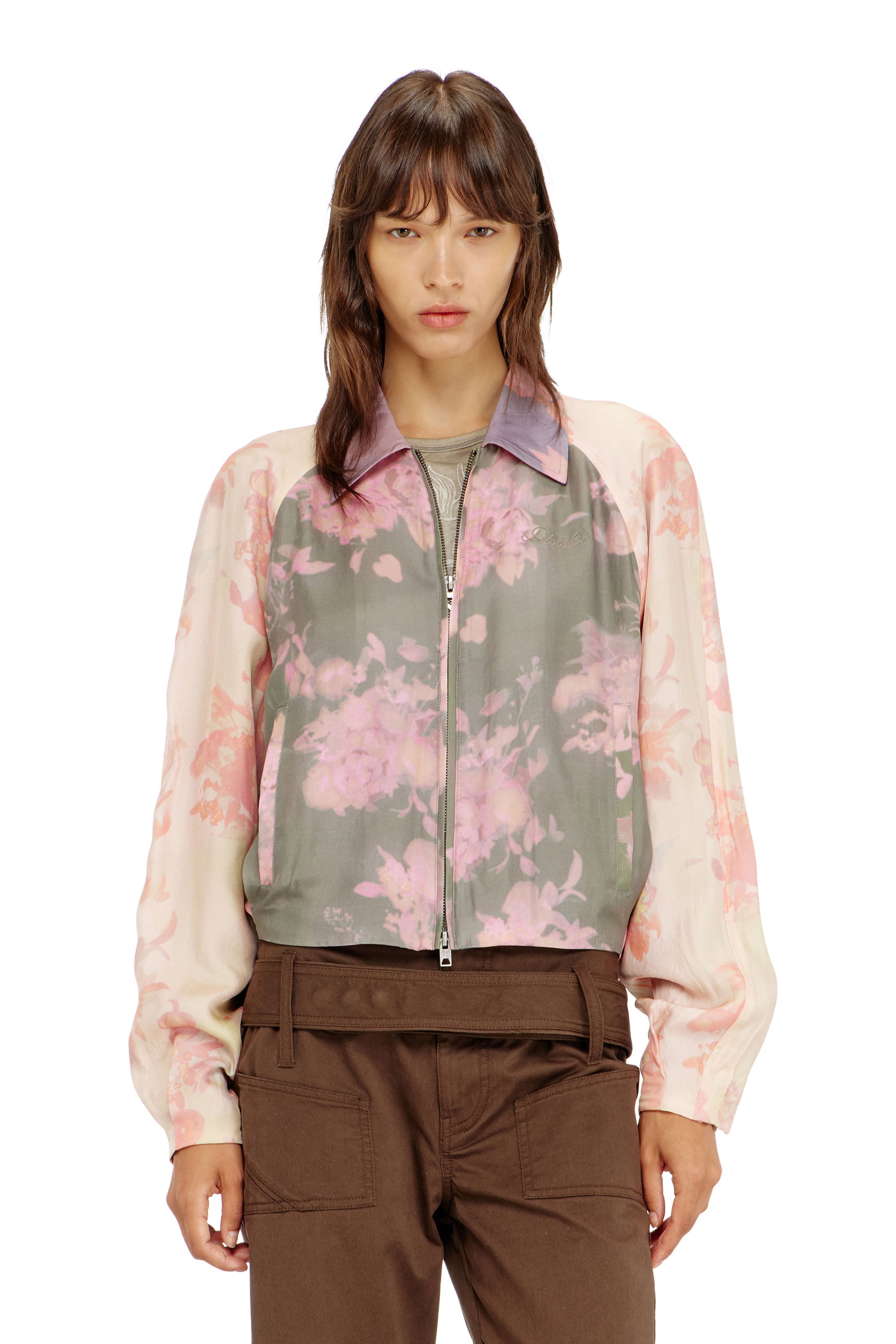 Diesel Vrouw Multicolor - Floral Bomber Jacket In Crinkled Acetate - Jackets - Woman Maat 38