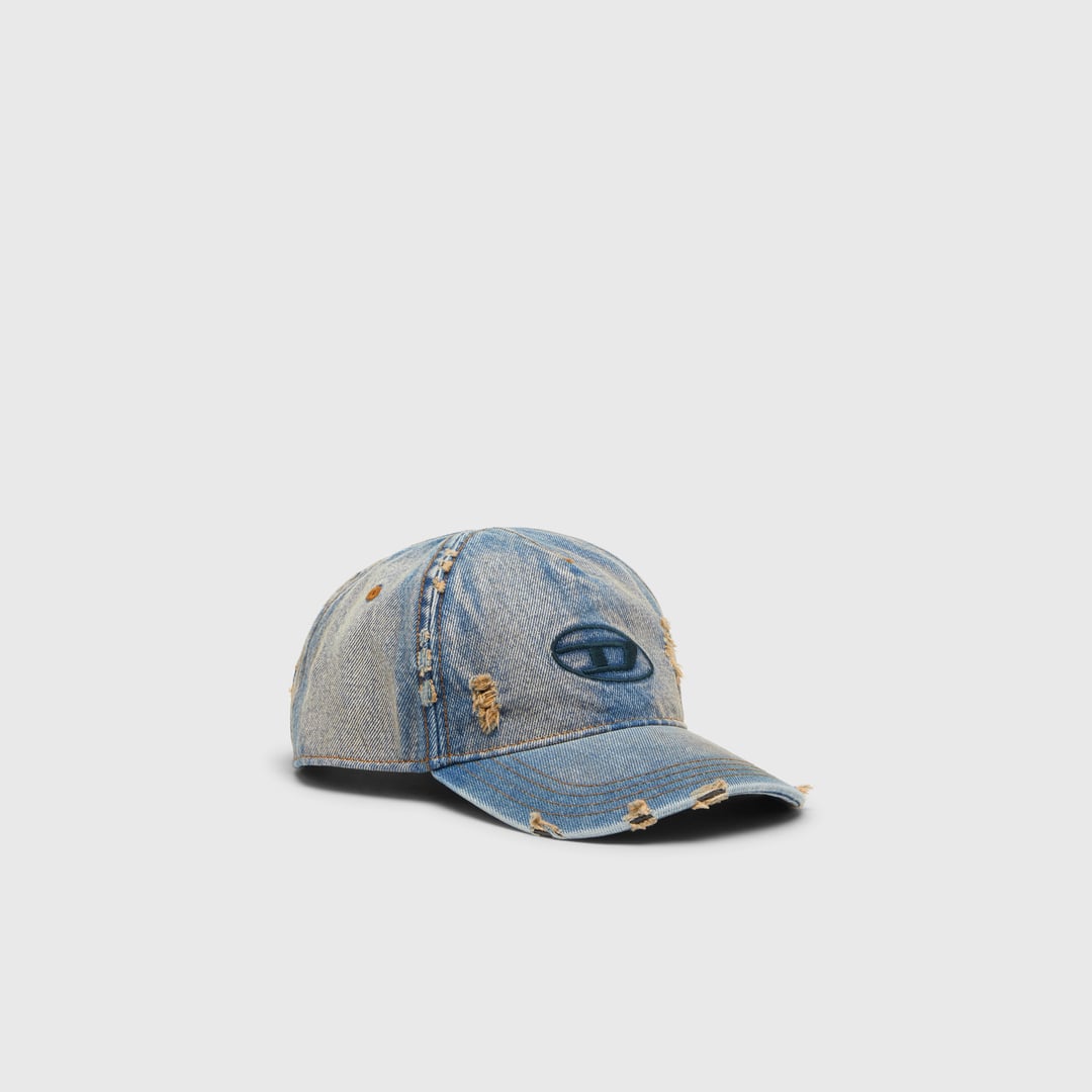 Diesel - Denim cap with frayed details and embroidered logo - Caps - Man - Blue