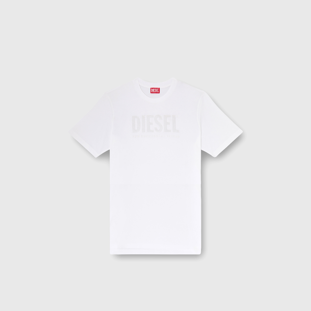 Diesel - T-shirt en coton avec imprimé logo Diesel ton sur ton - T-Shirts - Homme - Blanc