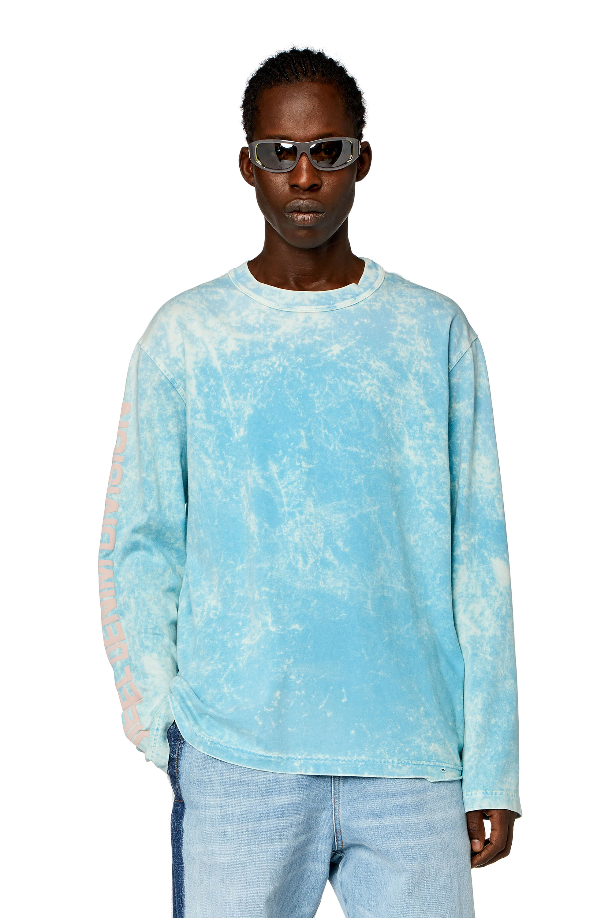 Diesel - T-shirt a maniche lunghe con acid wash - T-Shirts - Uomo - Blu