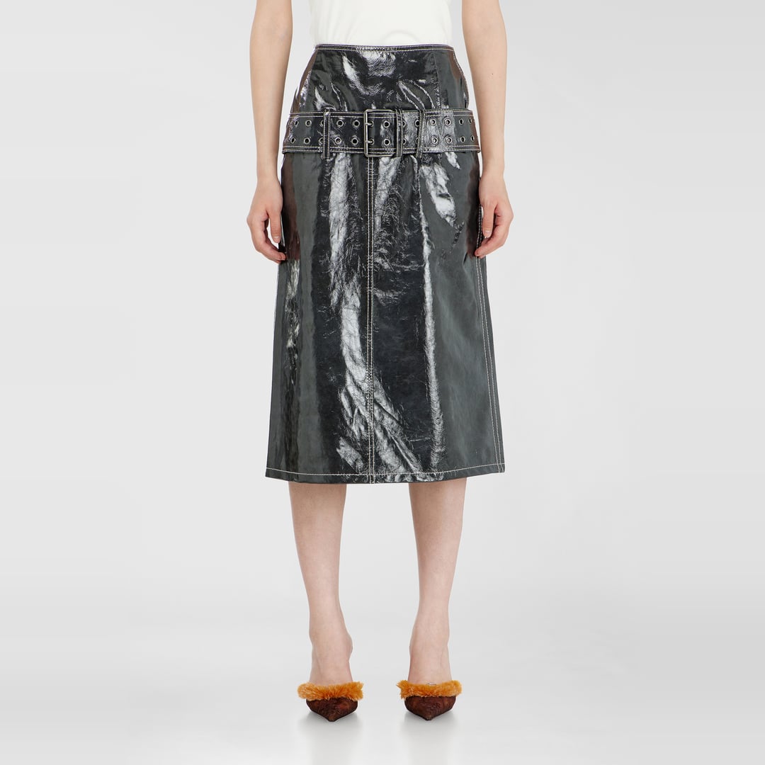 Diesel - Patent-leather midi skirt with belt - Skirts - Woman - Grey