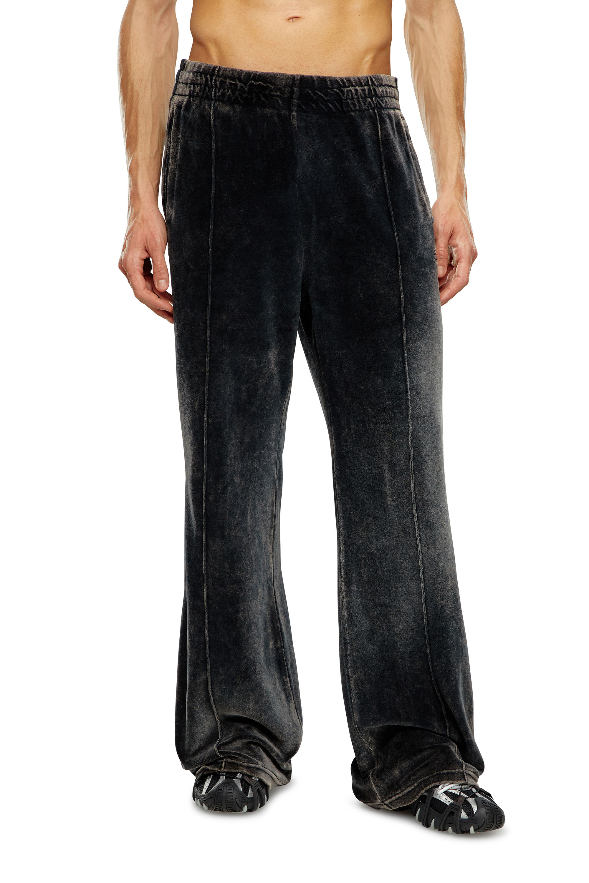 Diesel - Pantalones deportivos de pernera ancha de chenilla lavada al ácido - Pantalones - Hombre - Negro