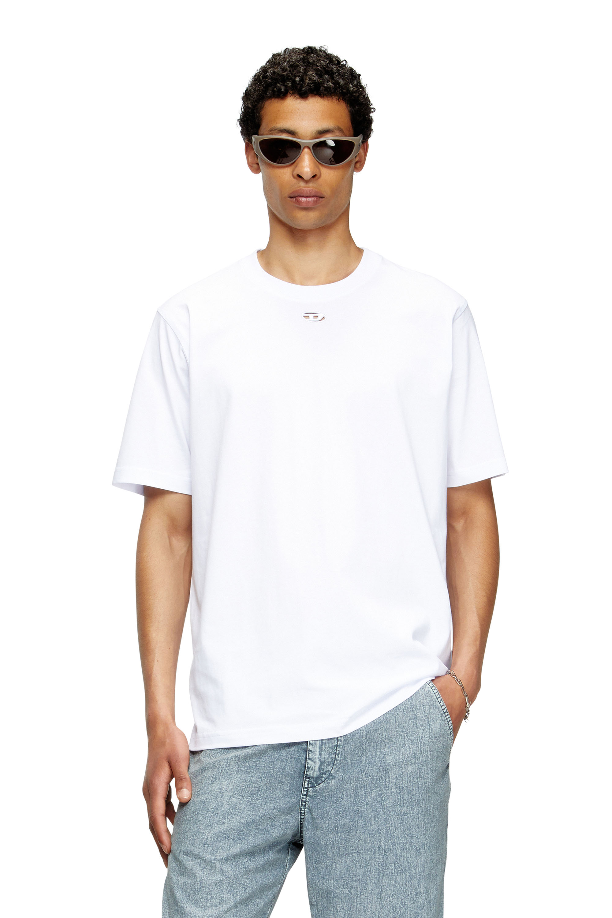 Diesel Homem Branco - T-Shirt With Cut-Out Oval D - T-Shirts - Man Médio