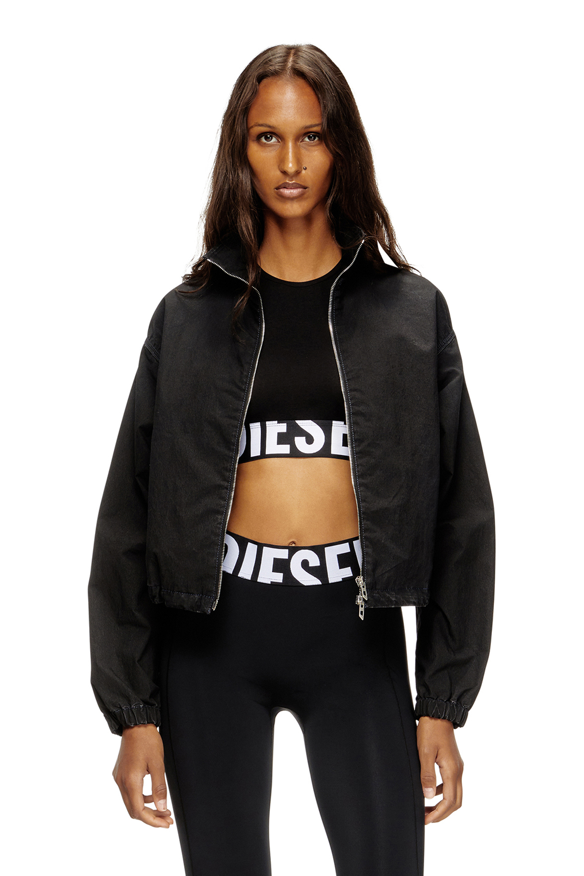 Diesel - ADA-D-POP, Woman's Cropped tank top with cut-off logo in Black - 1