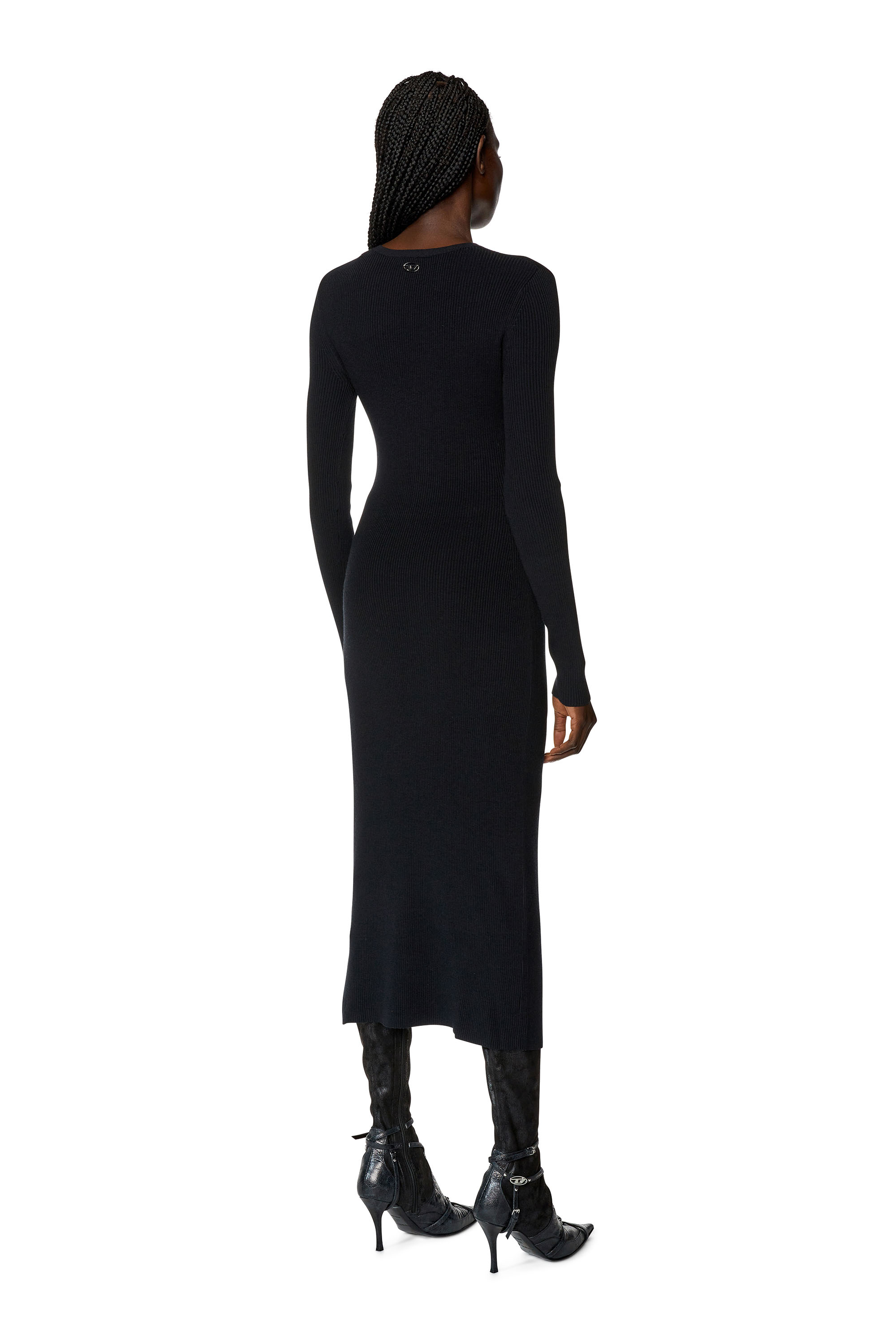 Diesel Wool-blend Dress With Cut-out In Nero
