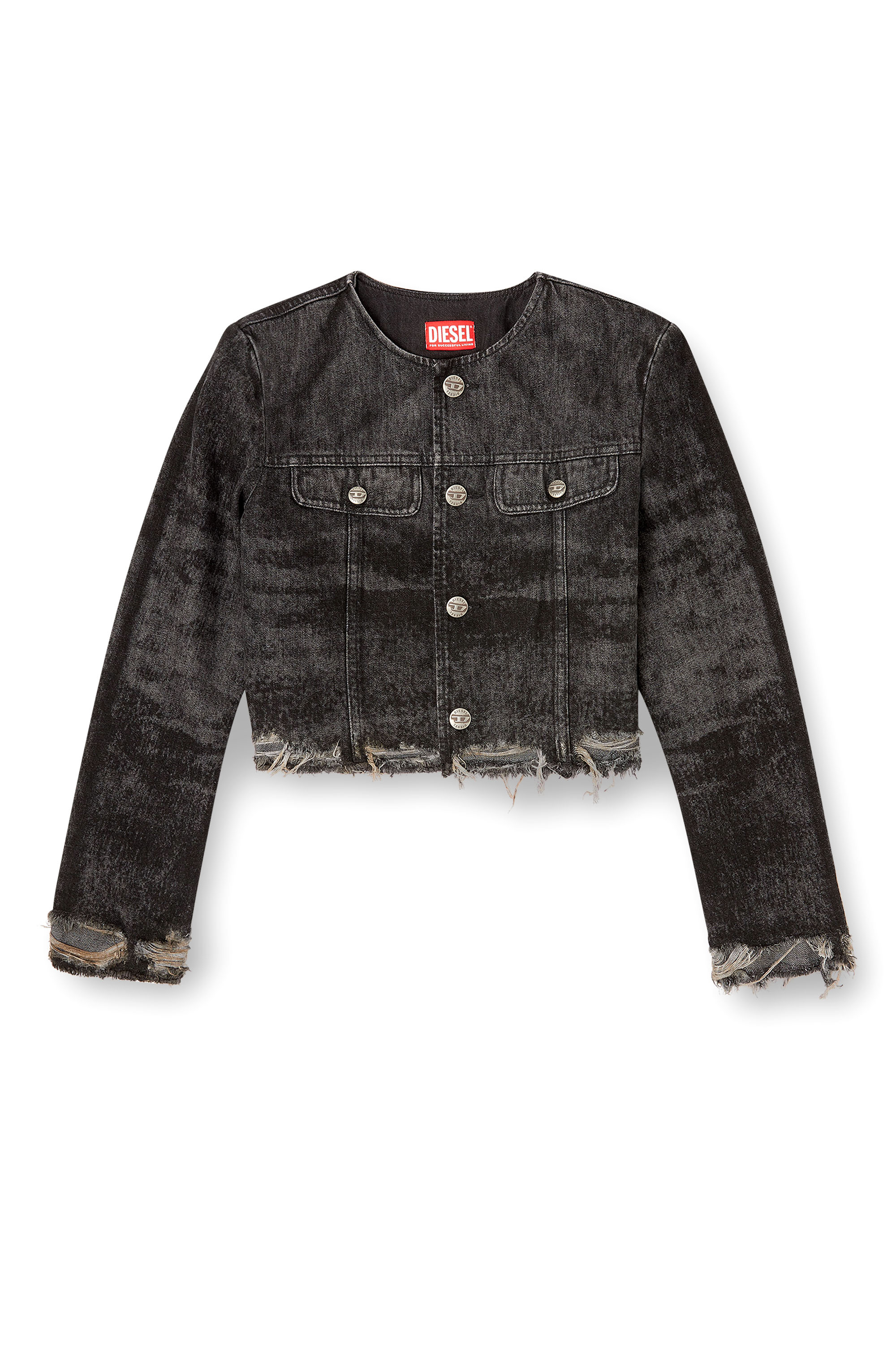 Diesel - DE-GRAFFY-FSH, Woman's Jacket in lasered cotton-hemp denim in Black - 3