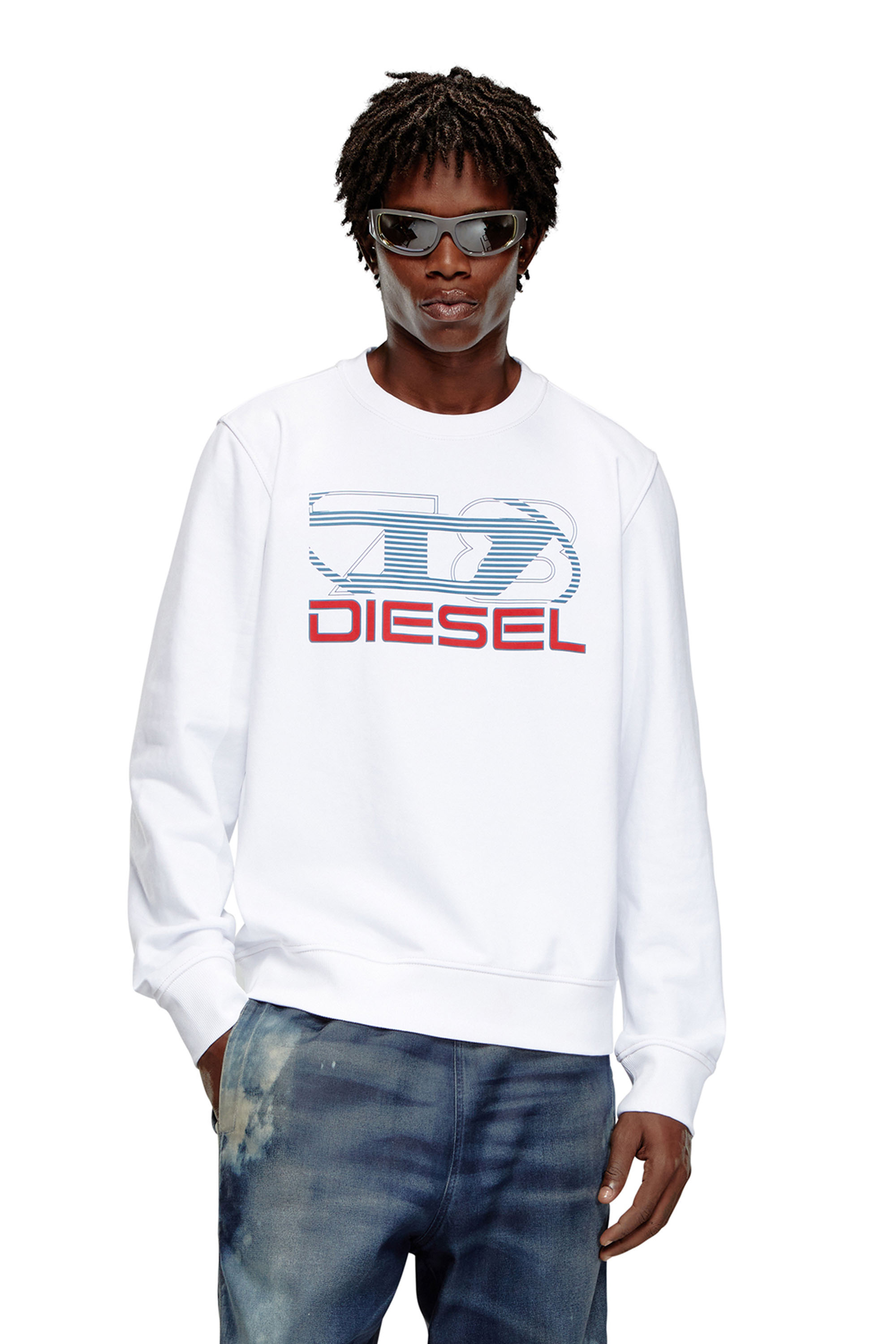 Diesel - Felpa con stampa logo - Felpe - Uomo - Bianco