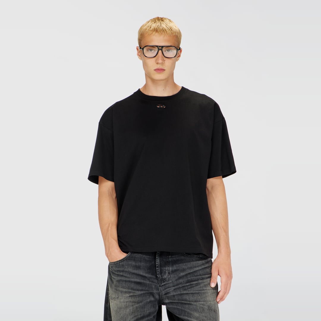 Diesel - Relaxed cotton T-shirt with Oval D embroidery - T-Shirts - Man - Black