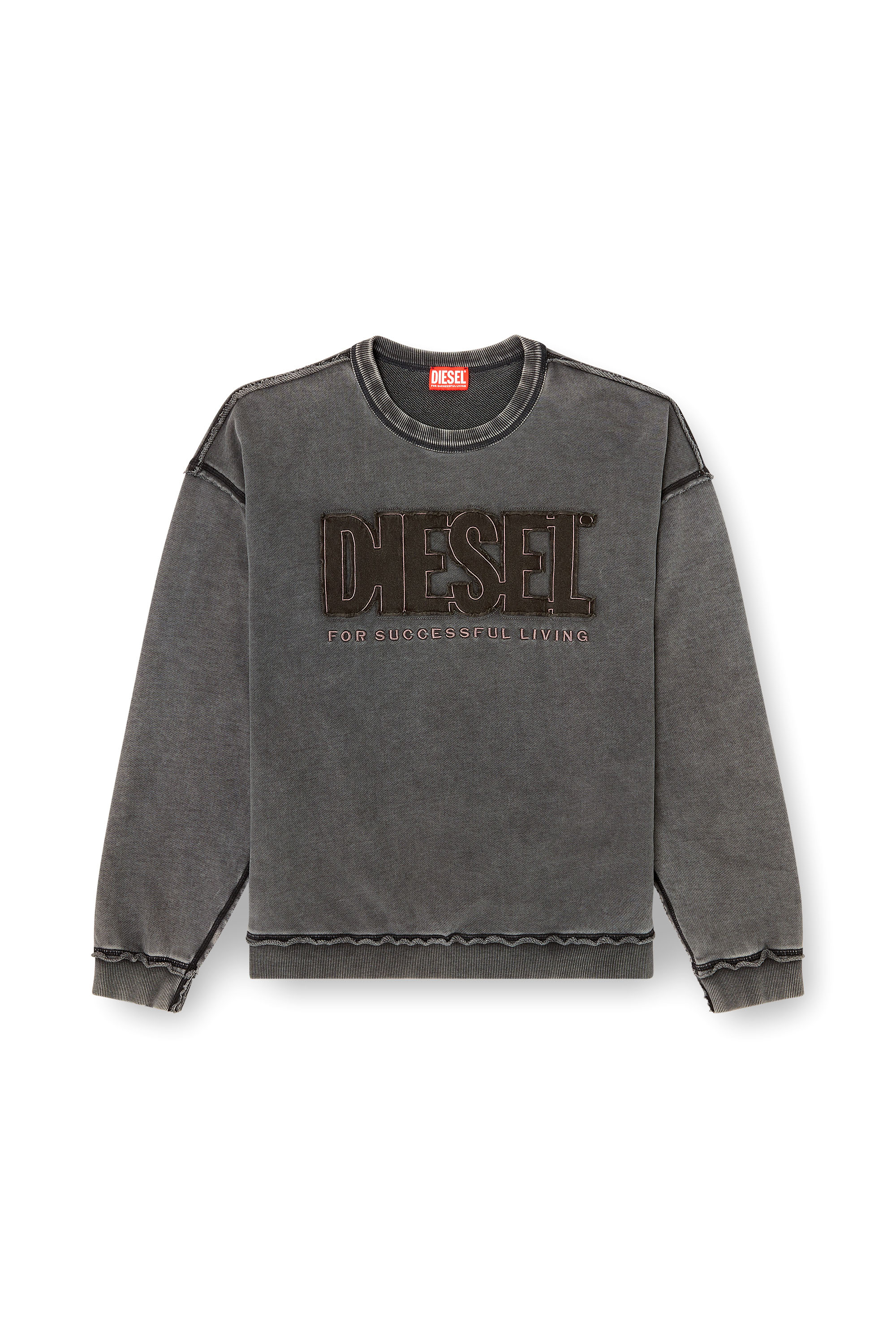 Diesel - S-BOXT-RAW-V1, Man's Cotton sweatshirt with appliqué logo in Dark grey - 3