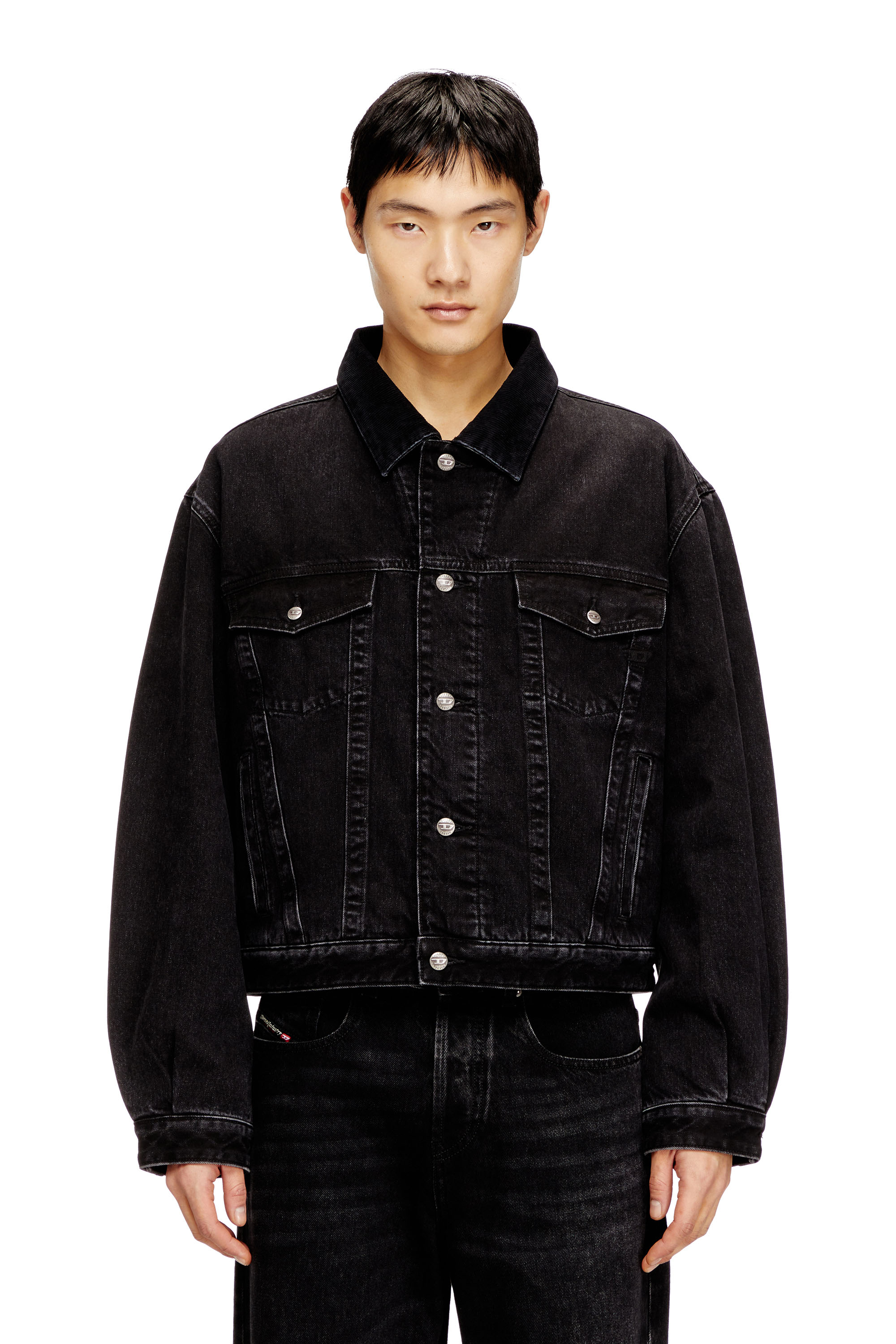 Diesel Unisex Black - Padded Trucker Jacket In Denim - Denim Jackets Small