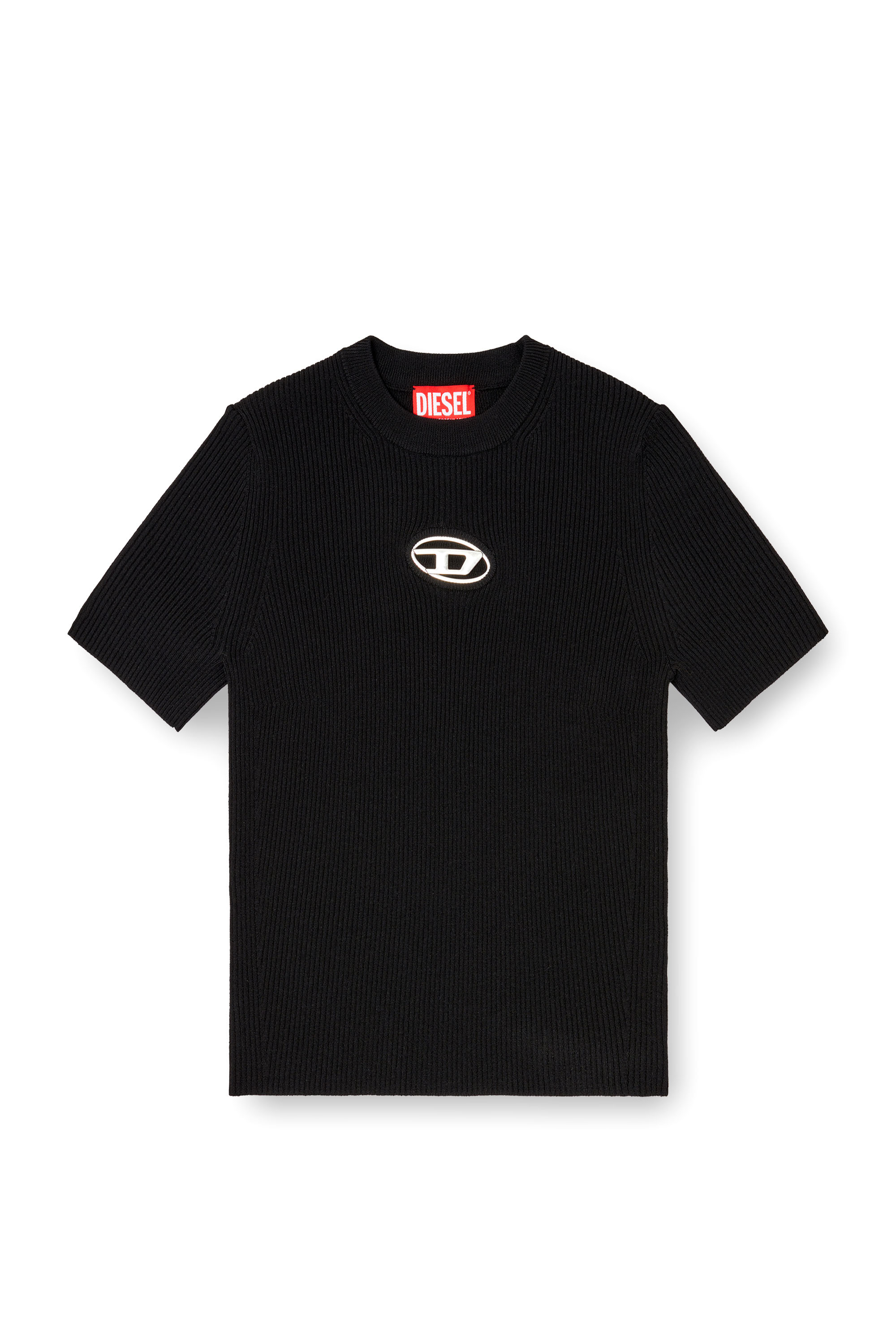 Diesel - M-VALARI-SS, Woman's Short-sleeve jumper with metal Oval D in Black - 3