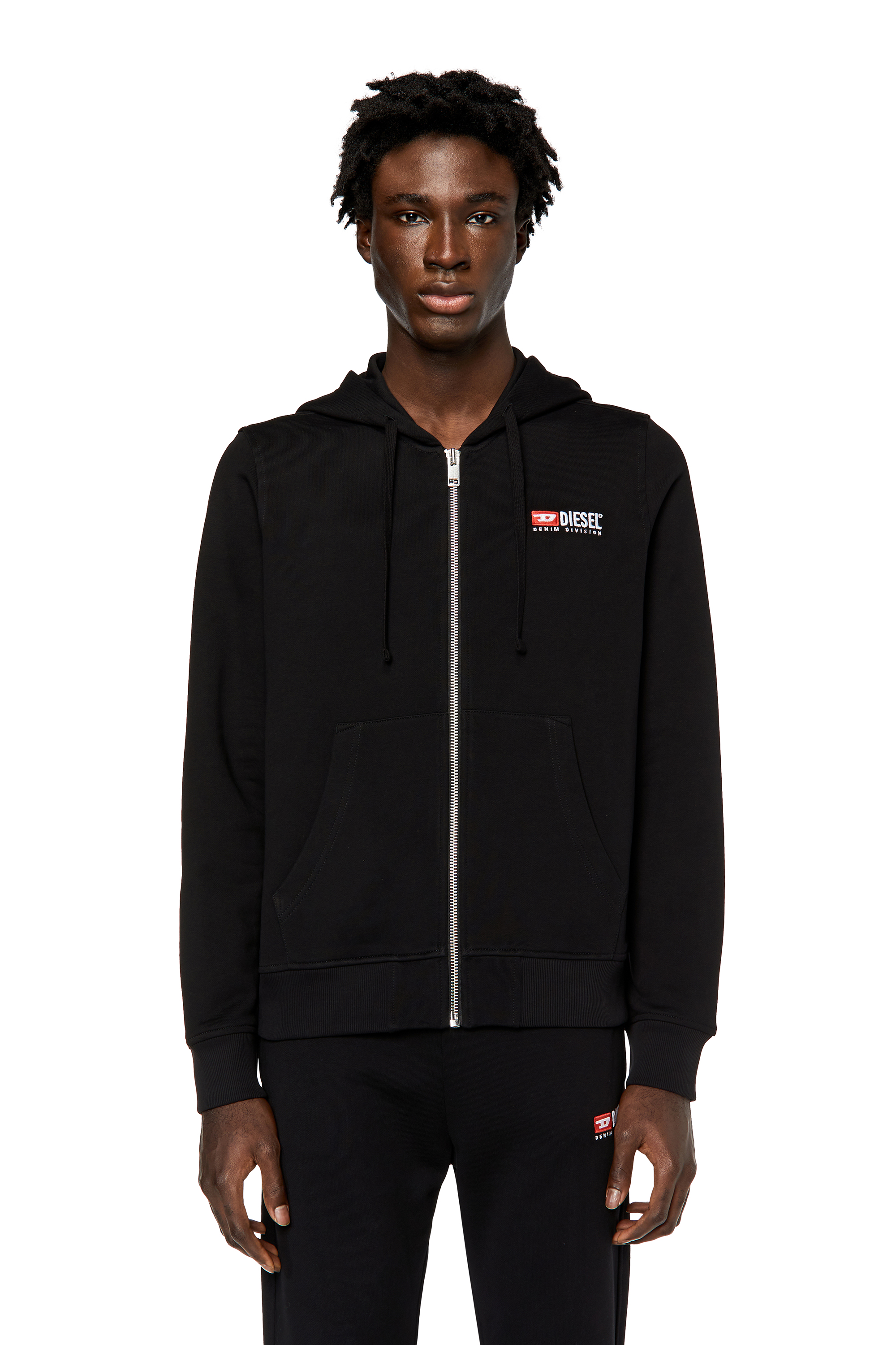 Diesel - Zip-up hoodie with logo embroidery - Sweaters - Man - Black