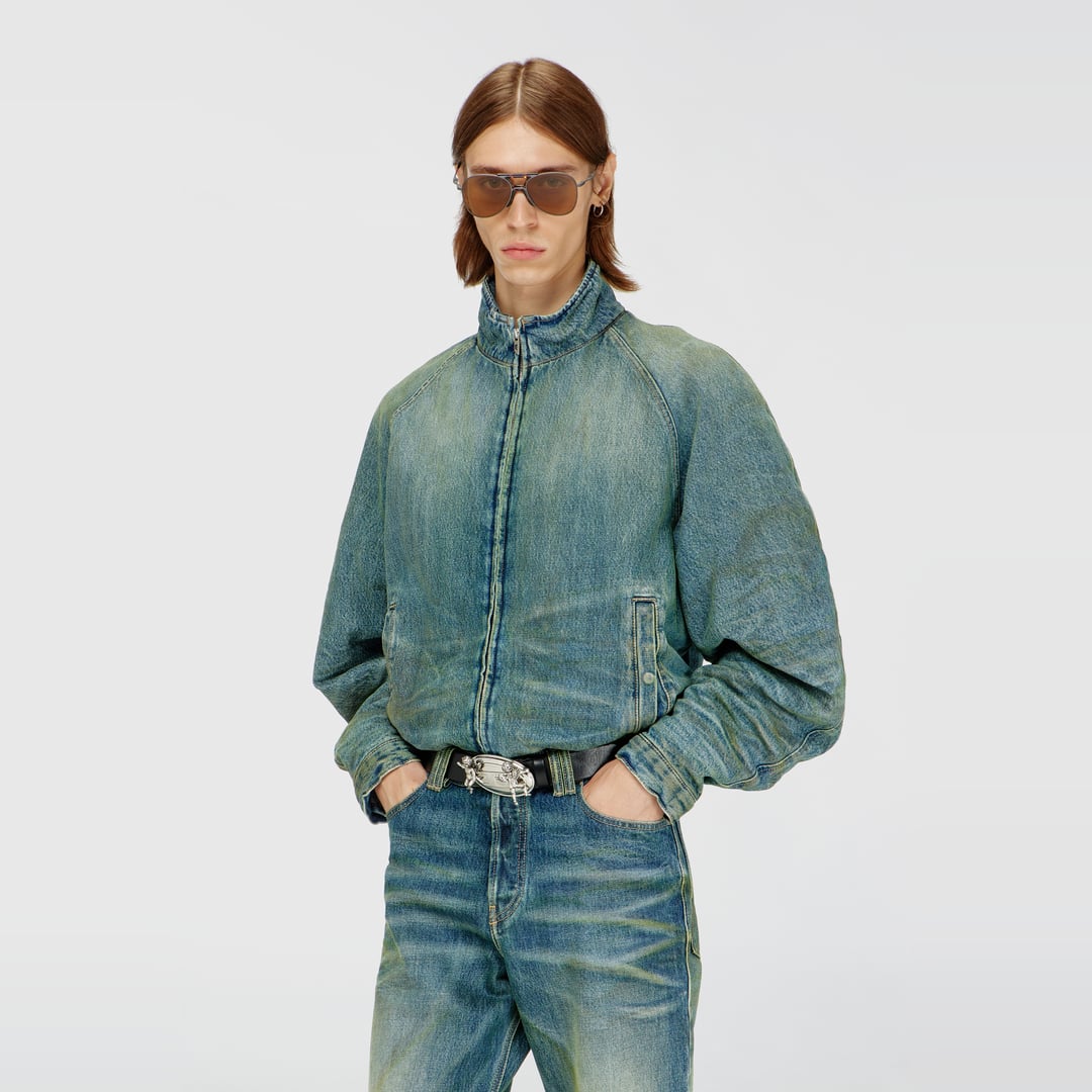 Diesel - Padded jacket in dirty-effect creased denim - Denim Jackets - Man - Blue
