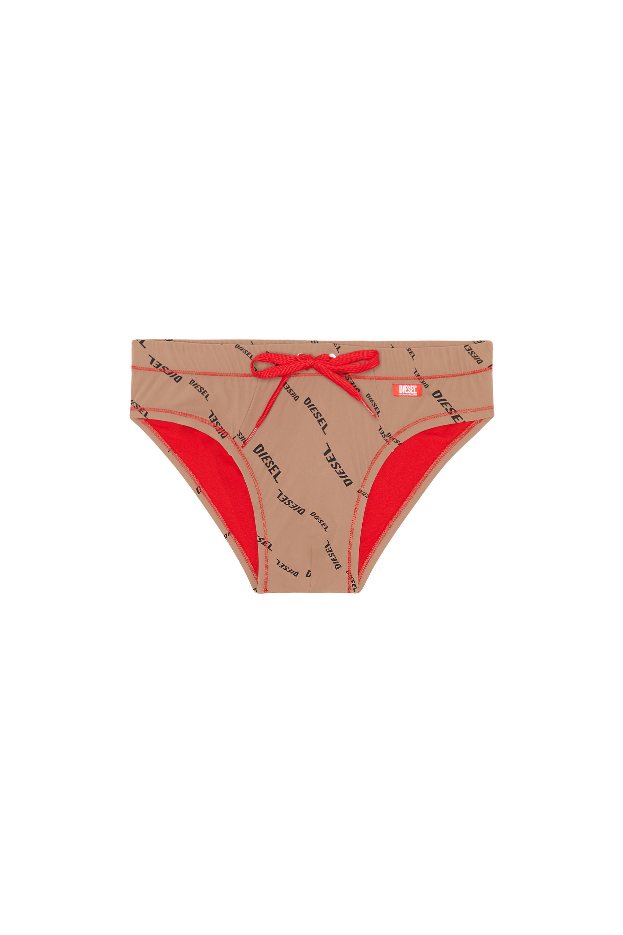 Diesel Nude Swim Briefs With Logo Print In Brown