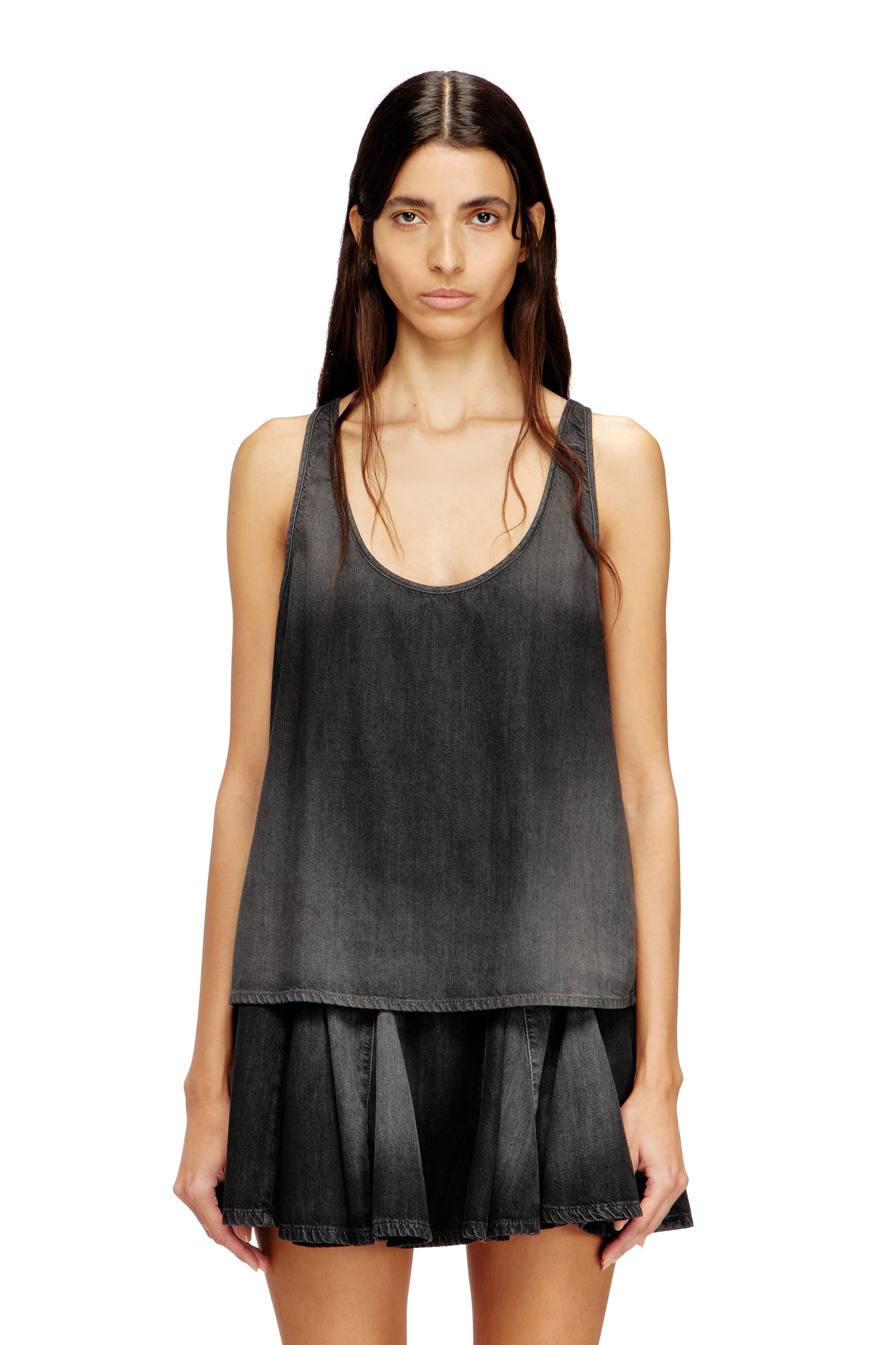 Diesel Women's Black - Top In Lightweight Stonewashed Denim - Tops - Woman Extra Small