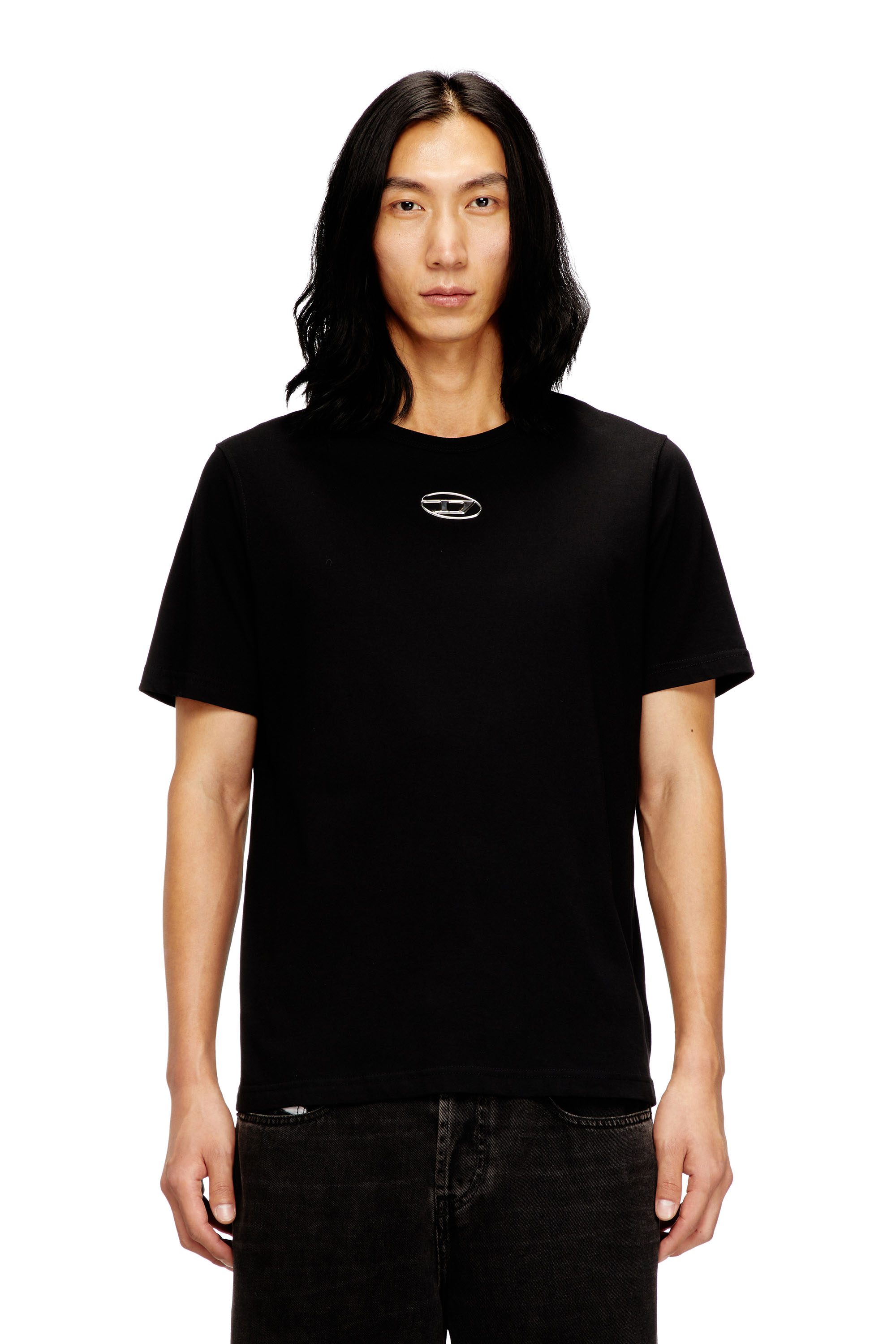 Diesel Men's Black - T-Shirt With Metallic Oval D - T-Shirts - Man Xxl