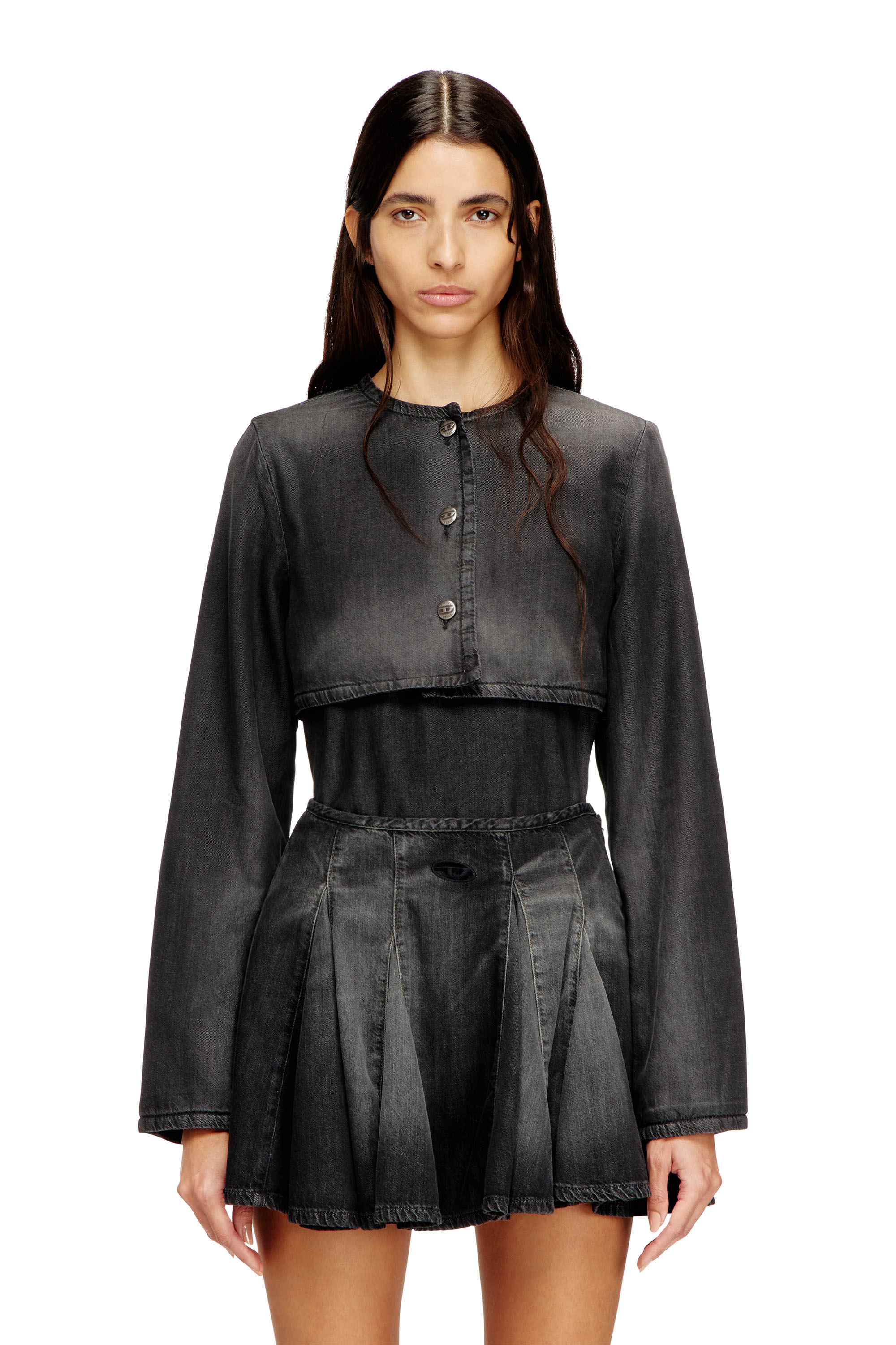 Diesel Mulher Preto - Cropped Jacket In Lightweight Denim - Denim Jackets - Woman Grande