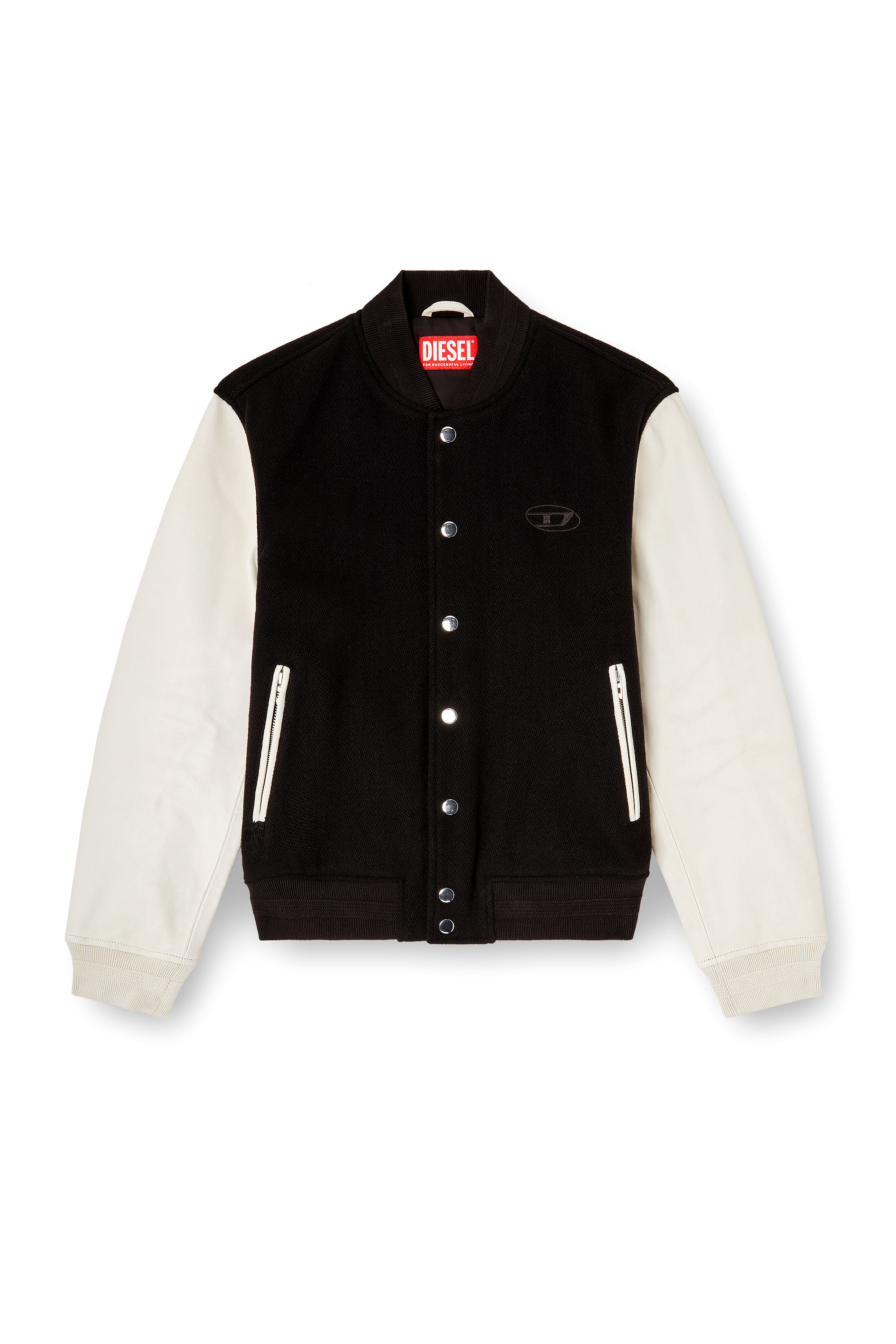 Diesel - L-ARRY-WRD, Man's Bomber jacket in wool blend and leather in Black/White - 3