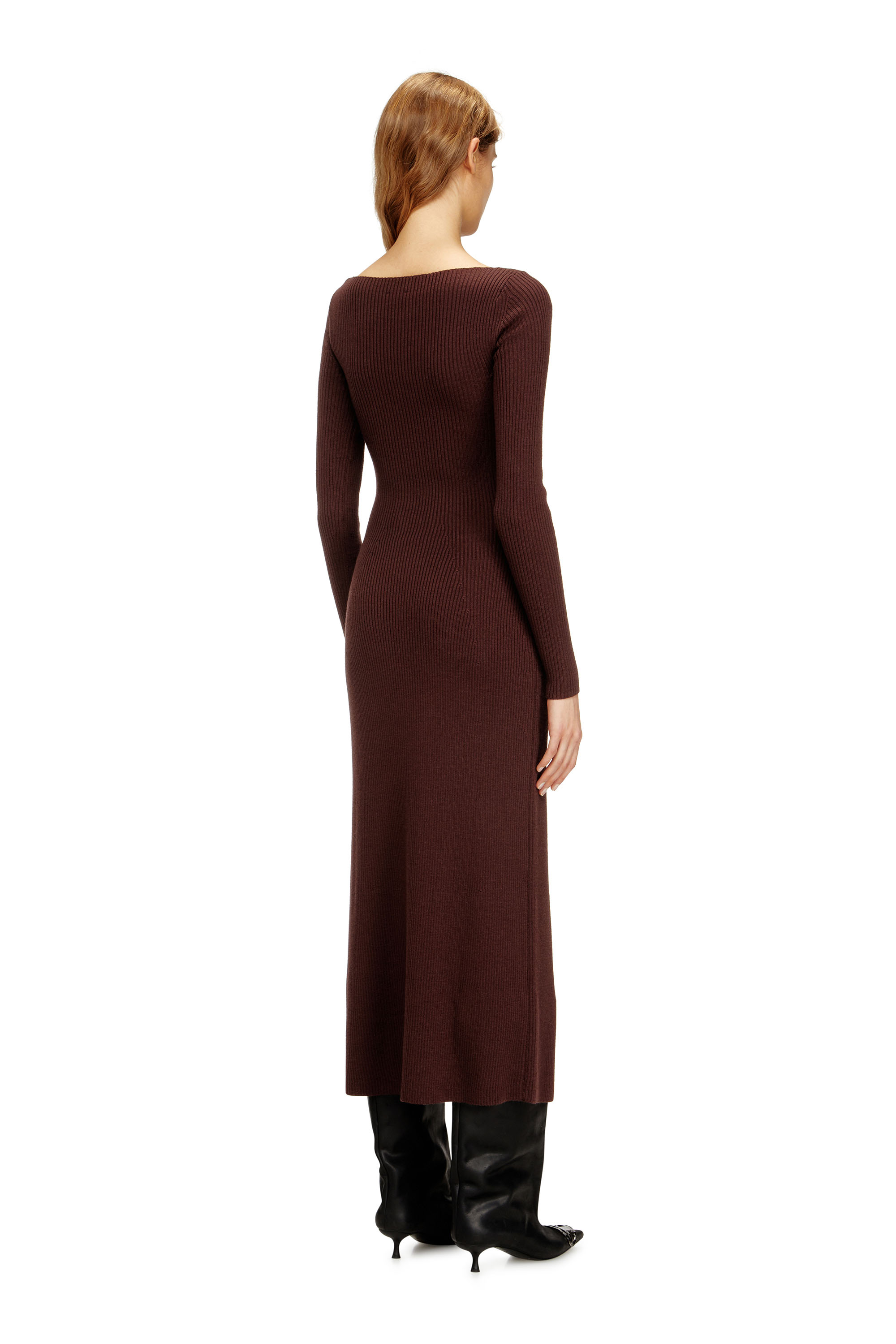 Diesel - M-OLONI, Woman's Midi wool dress with inlay in Burgundy - 4