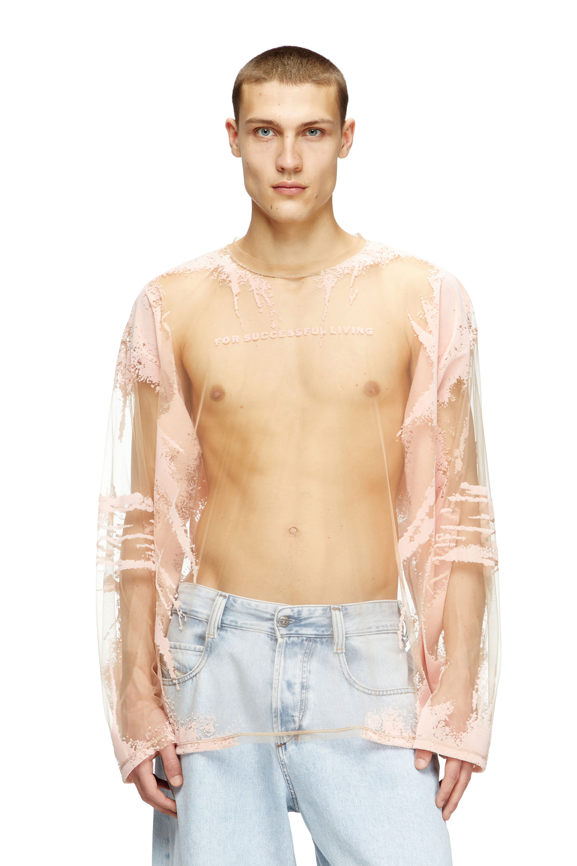 Diesel - Long-sleeve nylon T-shirt with lyrics print - T-Shirts - Unisex - Pink