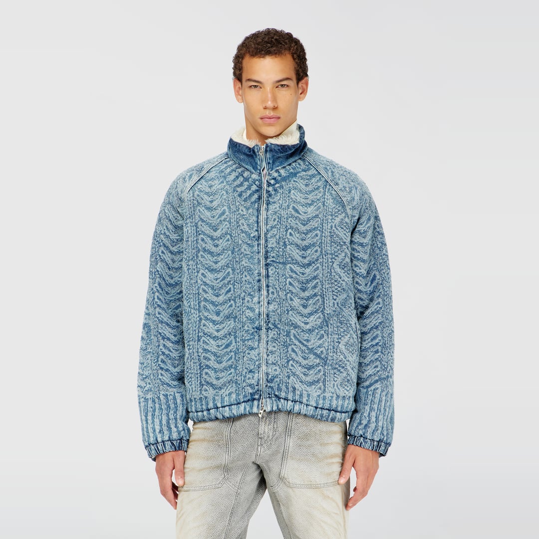 Diesel - Jacket in cable-knit-effect denim - Denim Jackets - Man - Blue