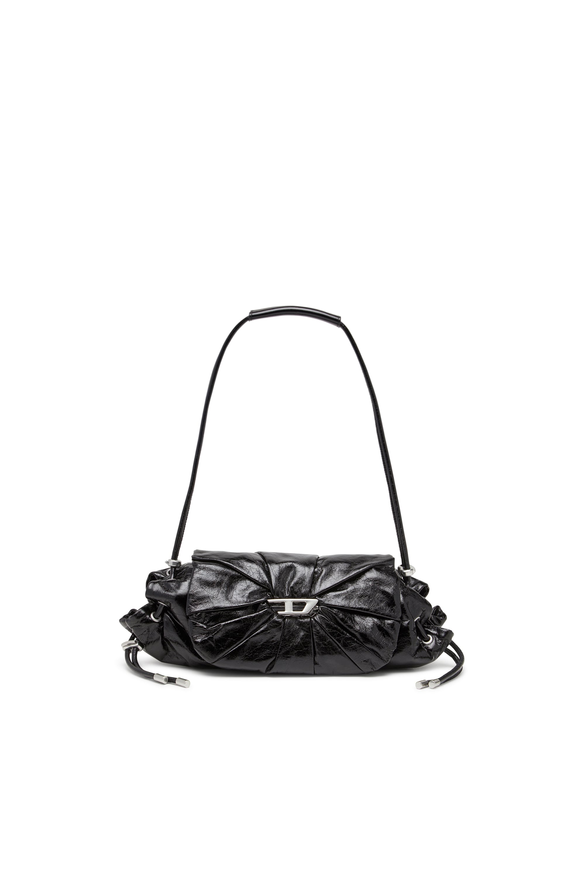Diesel - Scrunch-D-Small shoulder bag in shiny scrunched leather - Shoulder Bags - Woman - Black